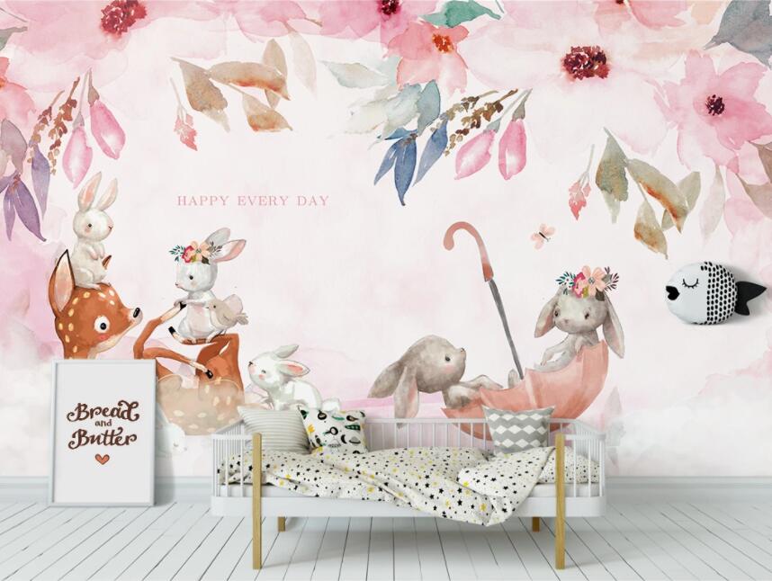 3D Rabbit Sika Deer WC1399 Wall Murals