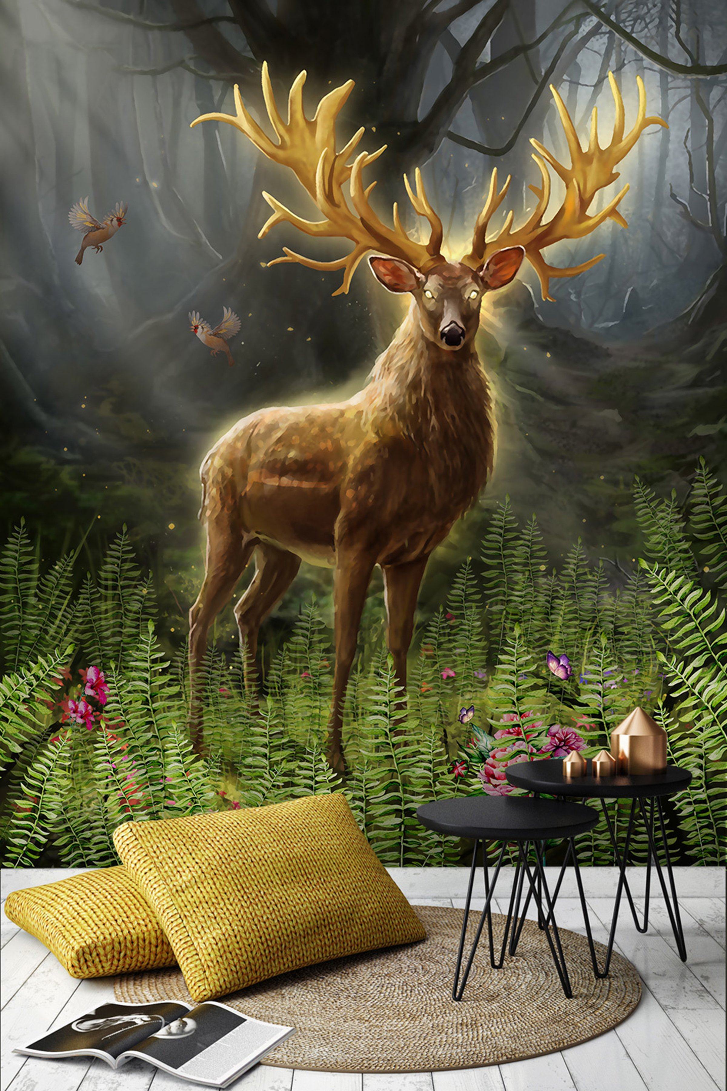 3D Golden Elk 201 Wall Murals Wallpaper AJ Wallpaper 2 