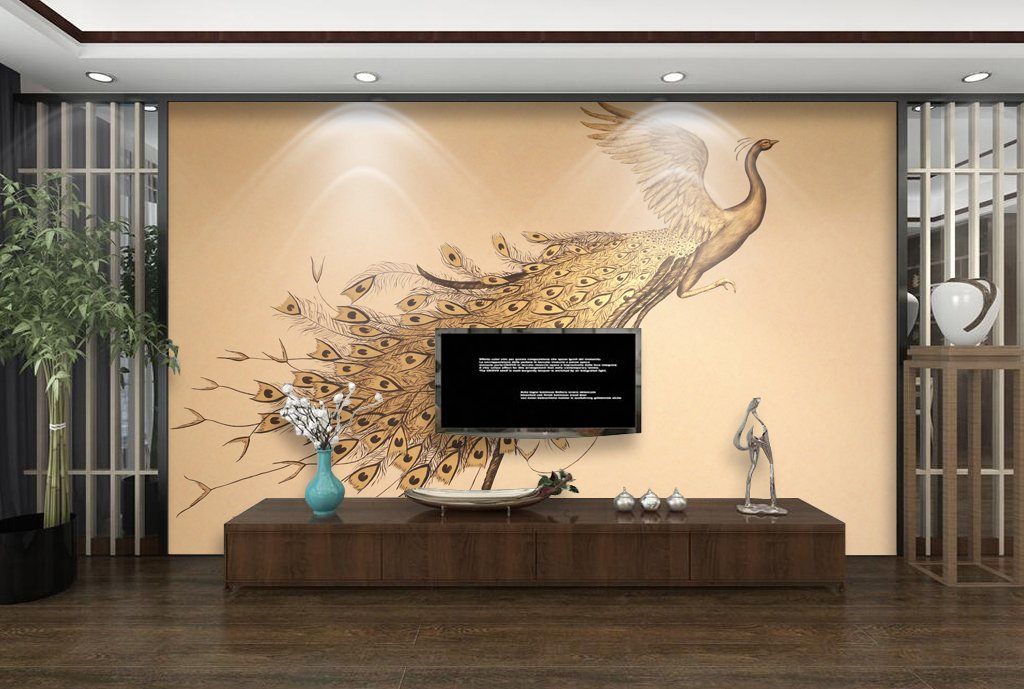 3D Golden Peacock 473 Wall Murals Wallpaper AJ Wallpaper 2 