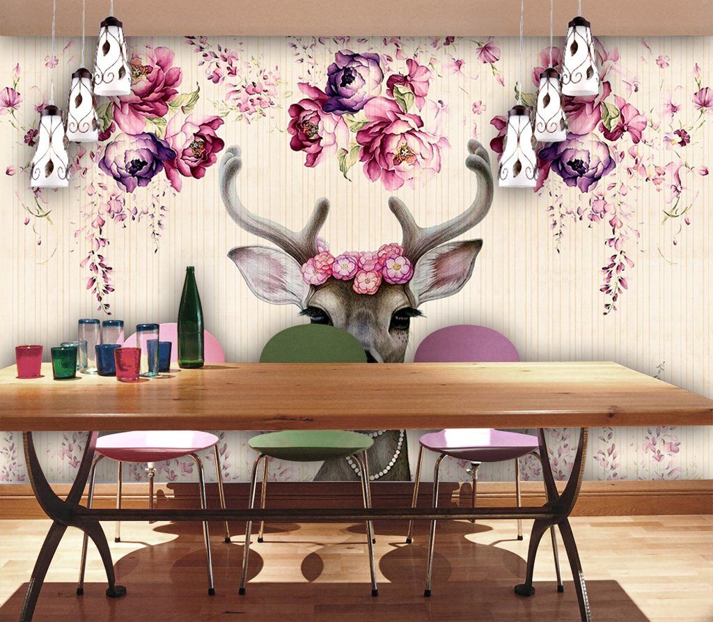 3D Elk Flower 191 Wall Murals Wallpaper AJ Wallpaper 2 