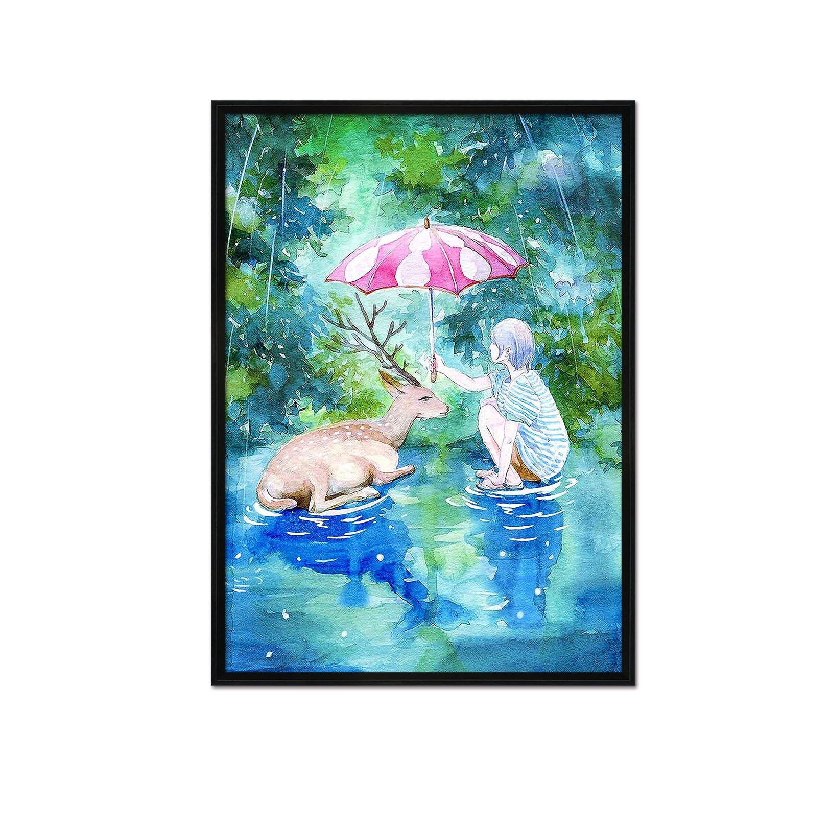 3D Umbrella Rain 099 Fake Framed Print Painting Wallpaper AJ Creativity Home 