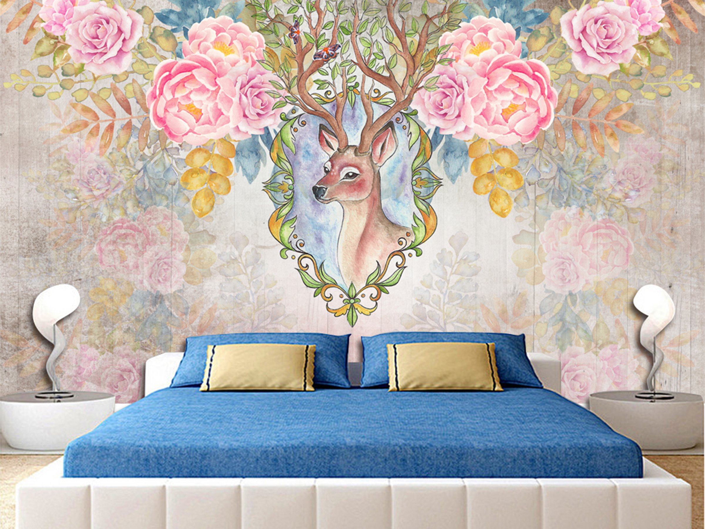 3D Deer Flower 163 Wall Murals Wallpaper AJ Wallpaper 2 