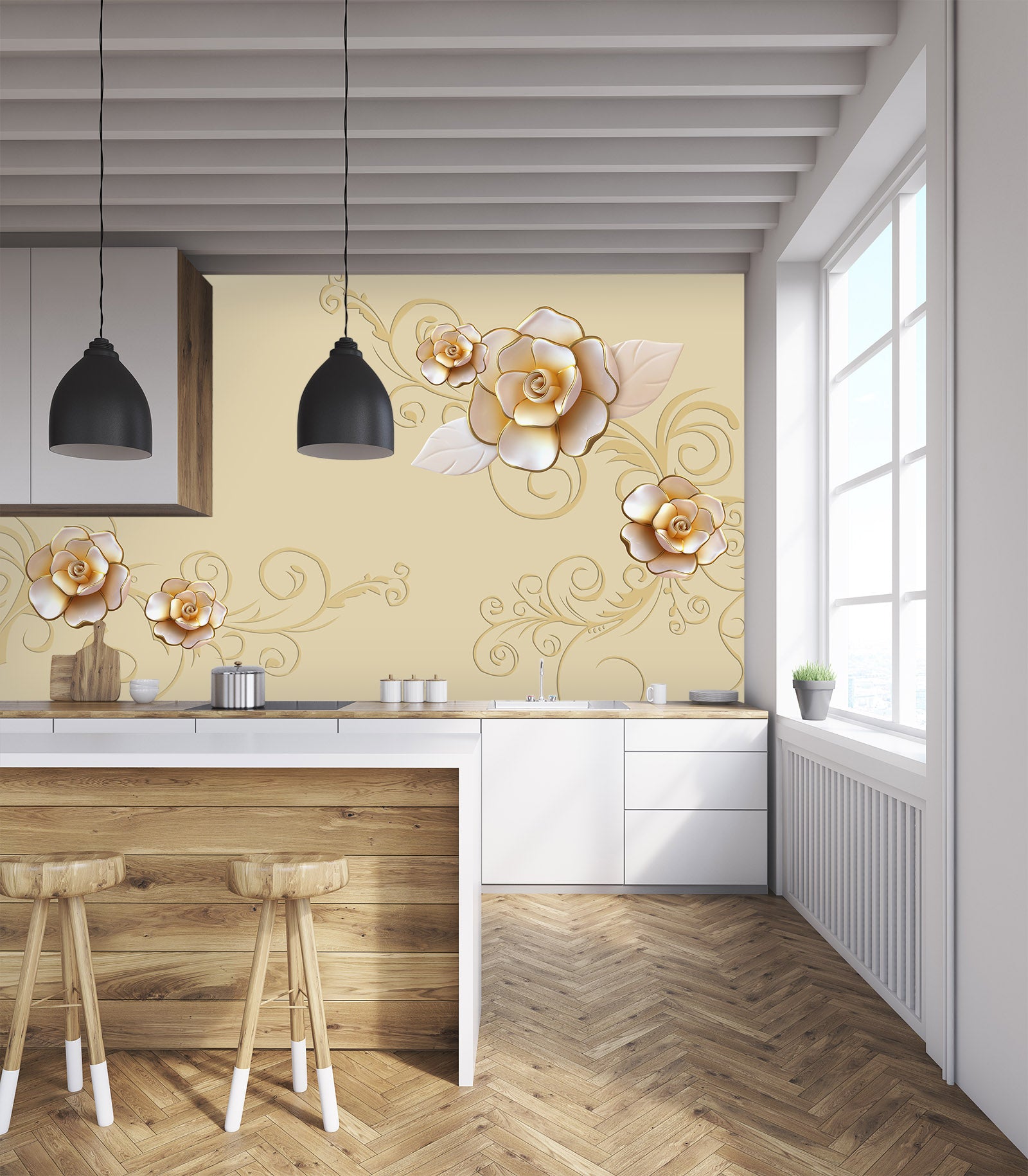 3D Leaf Flower 1519 Wall Murals