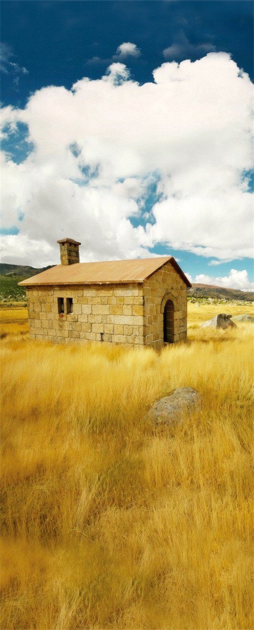 3D grassland field stone house door mural Wallpaper AJ Wallpaper 