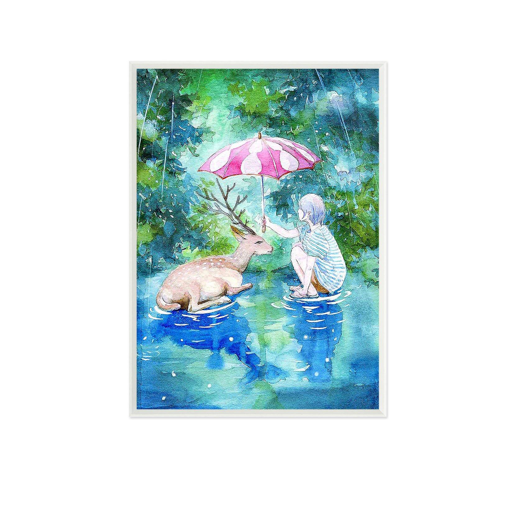 3D Umbrella Rain 099 Fake Framed Print Painting Wallpaper AJ Creativity Home 