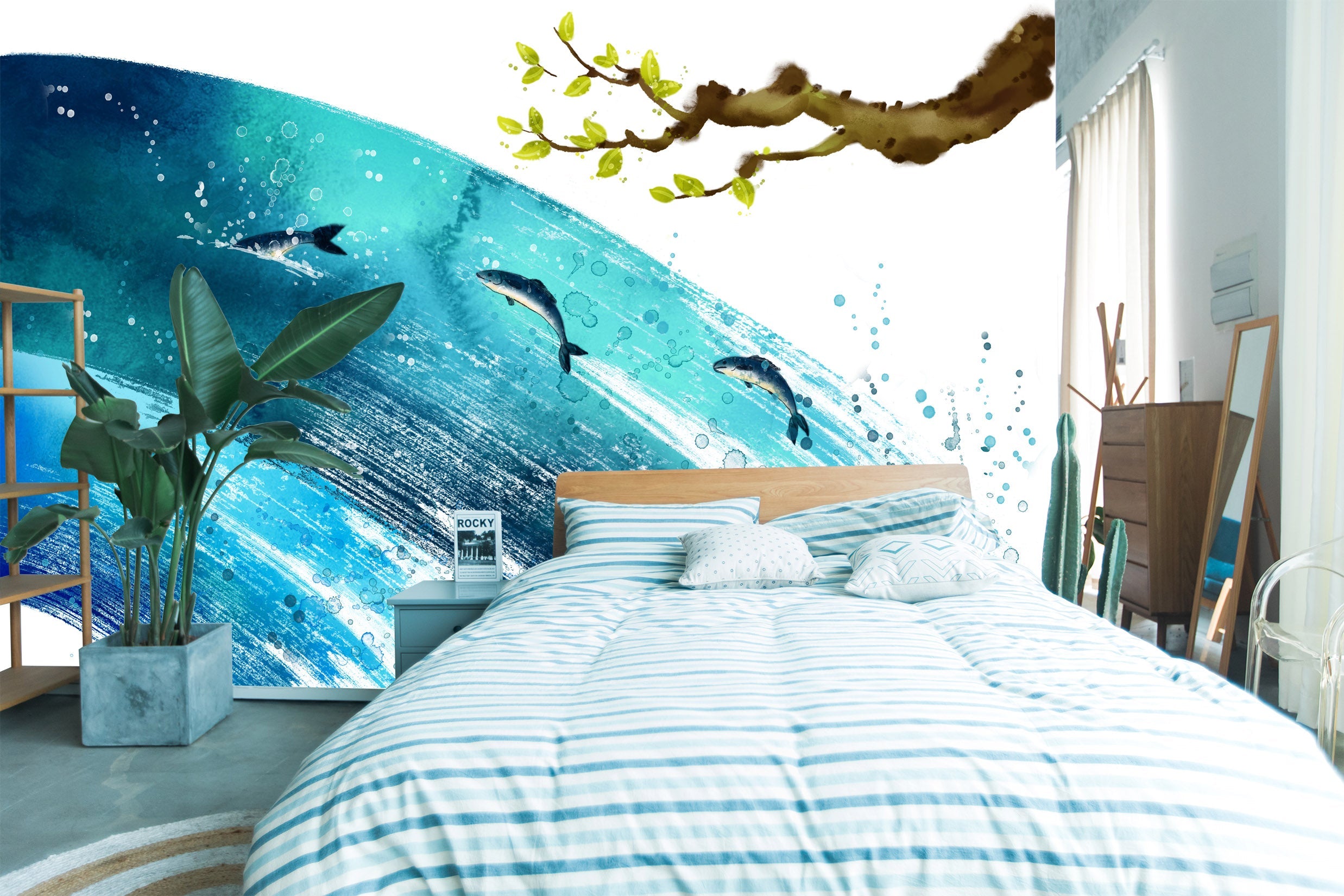 3D Dolphin Diving 016 Wall Murals Wallpaper AJ Wallpaper 2 