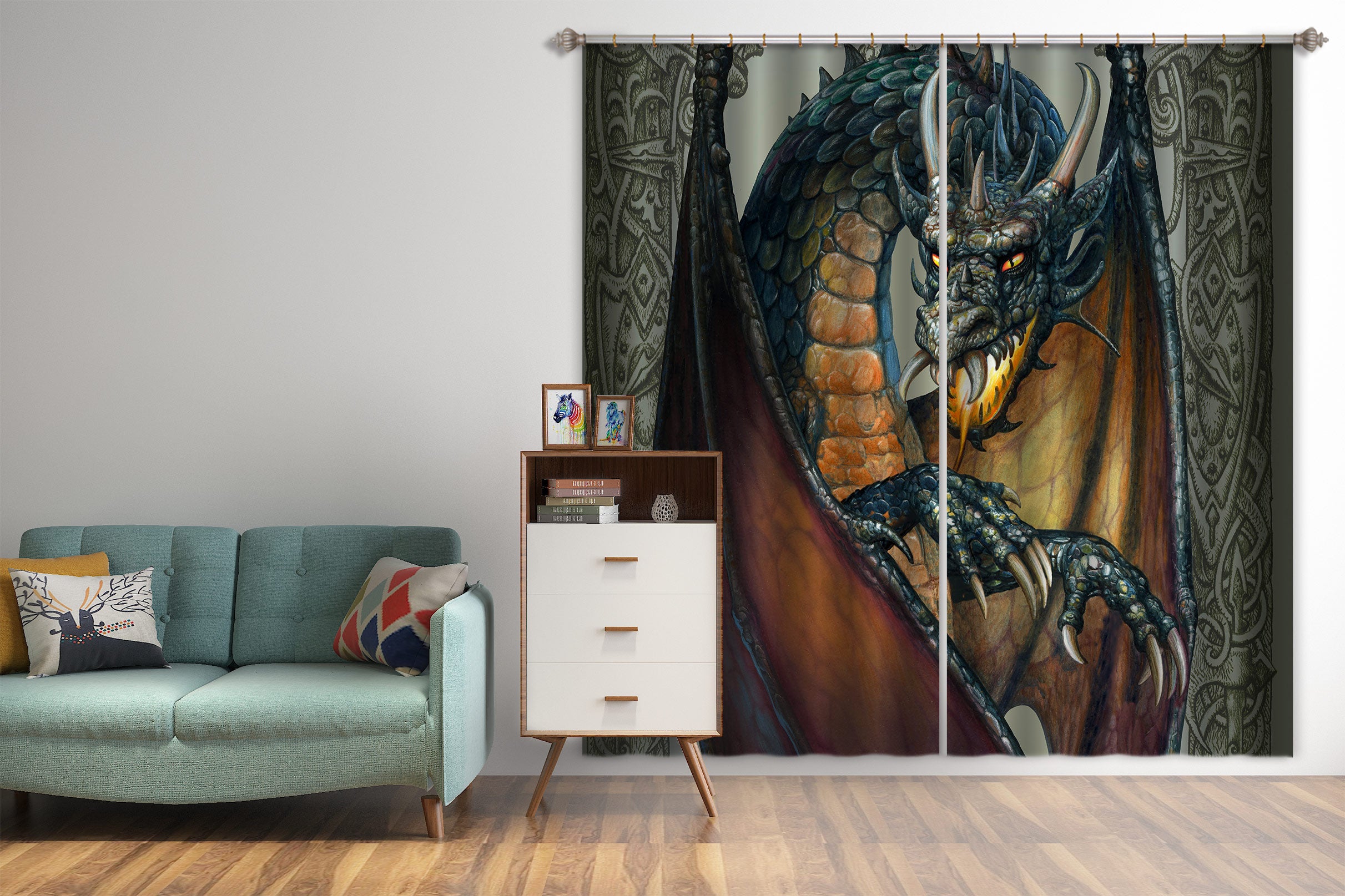 3D Big Dragon 7162 Ciruelo Curtain Curtains Drapes