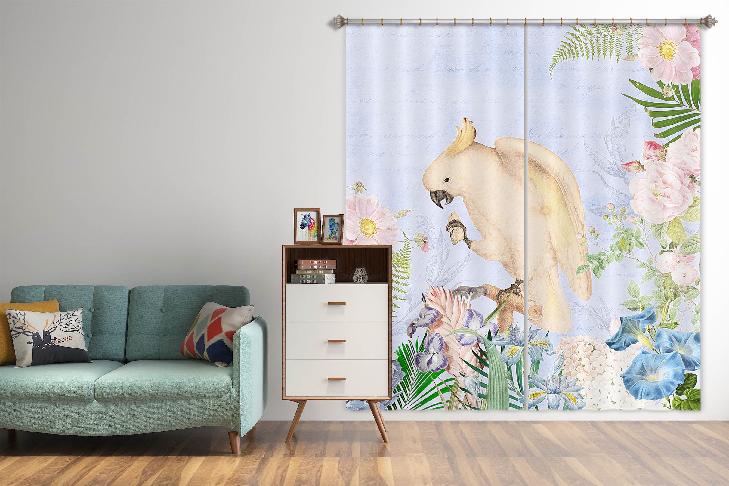 3D White Parrot 202 Uta Naumann Curtain Curtains Drapes