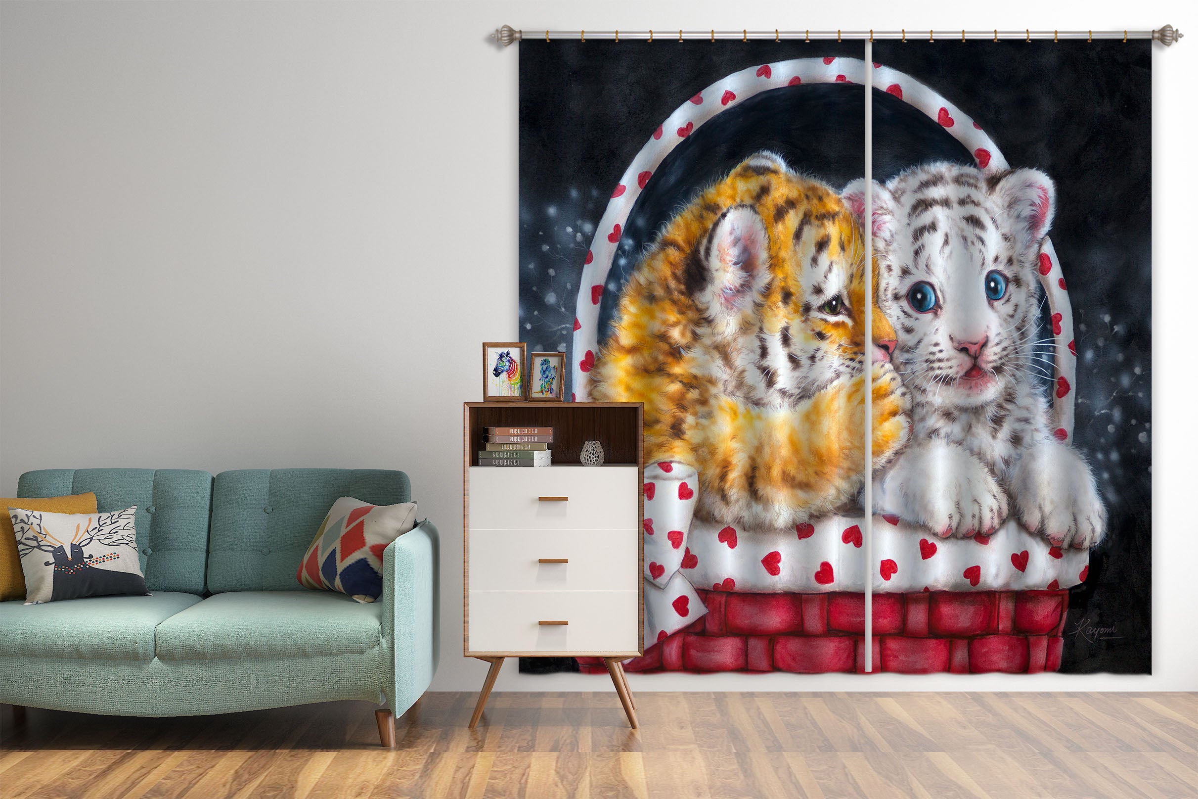 3D Tiger Lion Baby 9079 Kayomi Harai Curtain Curtains Drapes