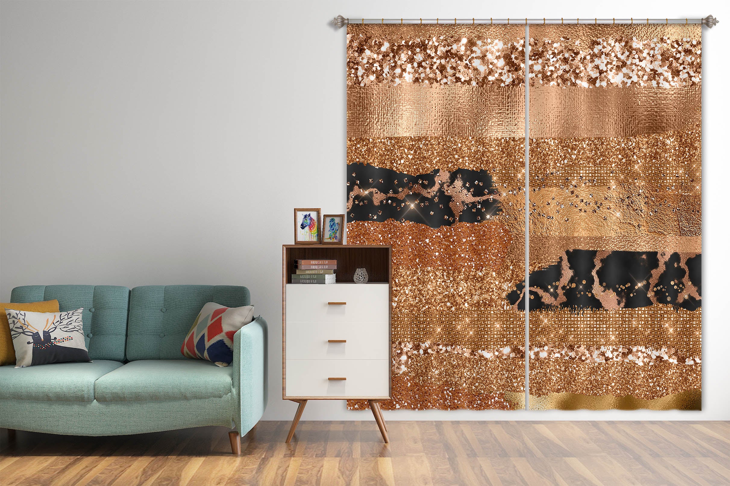 3D Pink Gold Glitter 197 Uta Naumann Curtain Curtains Drapes