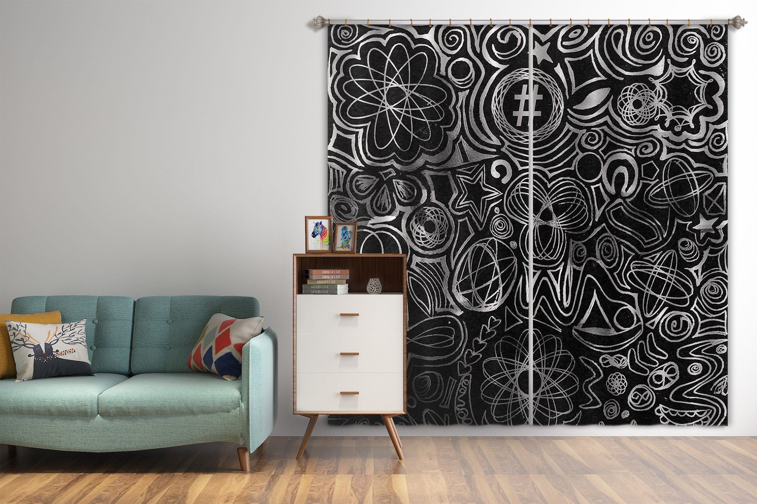 3D Black Pattern 049 Shandra Smith Curtain Curtains Drapes Curtains AJ Creativity Home 