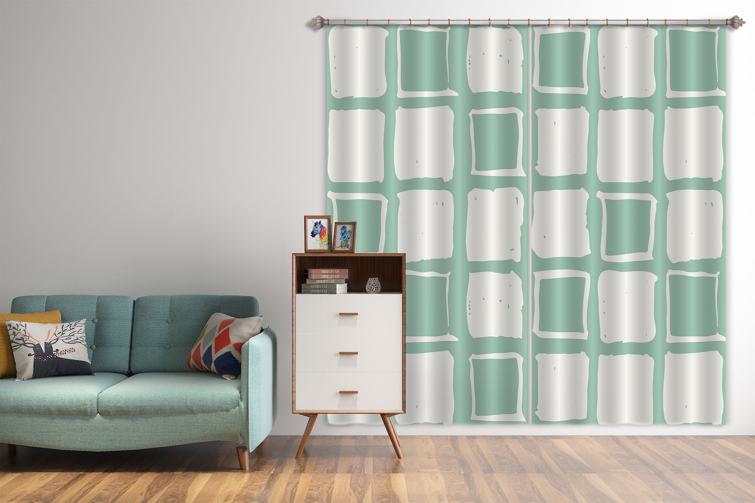 3D Green Square Pattern 11123 Kashmira Jayaprakash Curtain Curtains Drapes