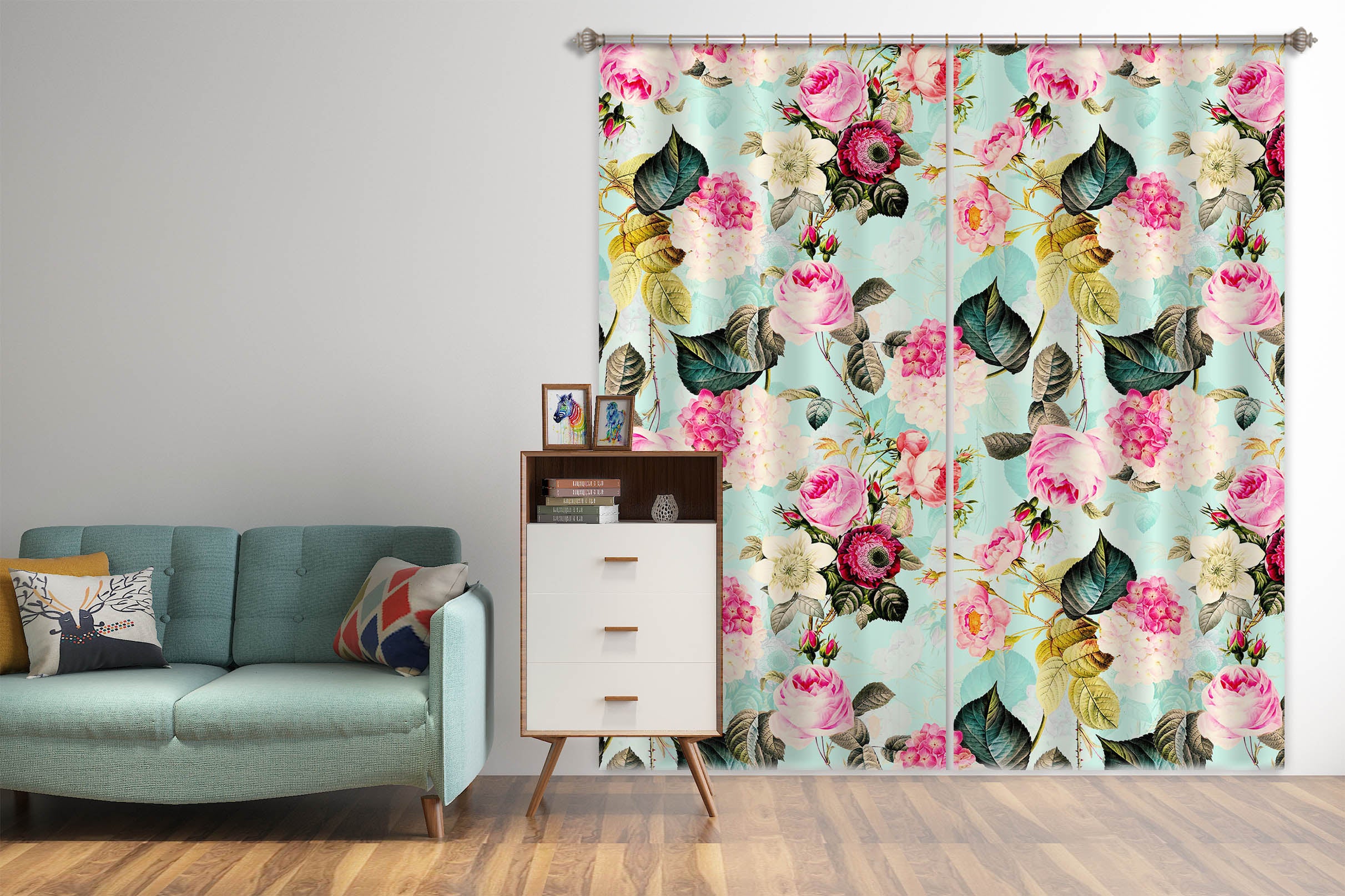 3D Pink Rose 133 Uta Naumann Curtain Curtains Drapes