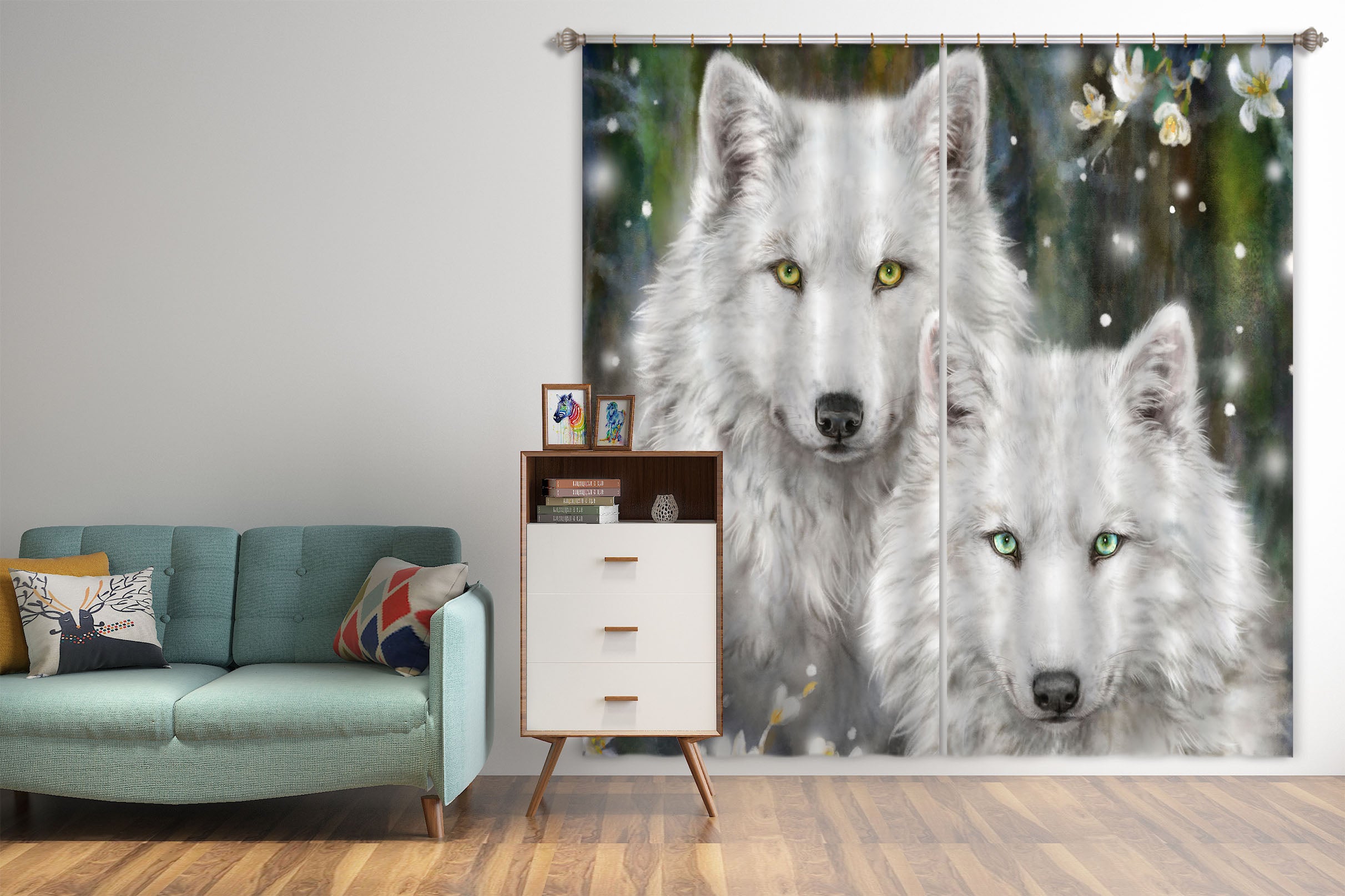 3D White Wolf Flower 9085 Kayomi Harai Curtain Curtains Drapes