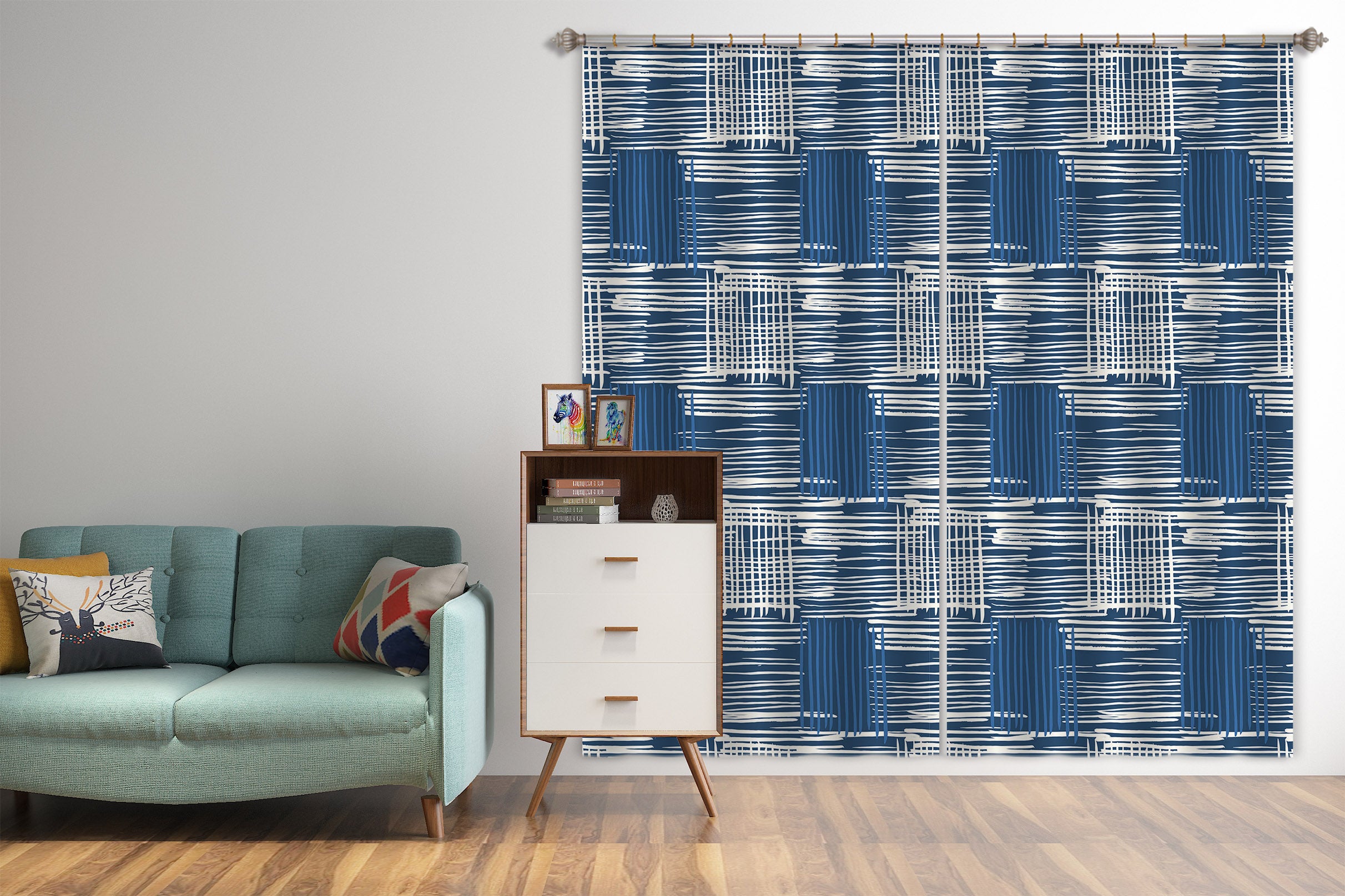 3D Blue Line Texture 11149 Kashmira Jayaprakash Curtain Curtains Drapes