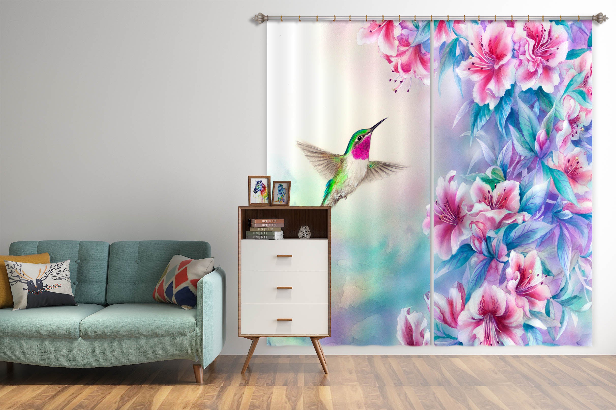 3D Pink Flower Bird 9061 Kayomi Harai Curtain Curtains Drapes