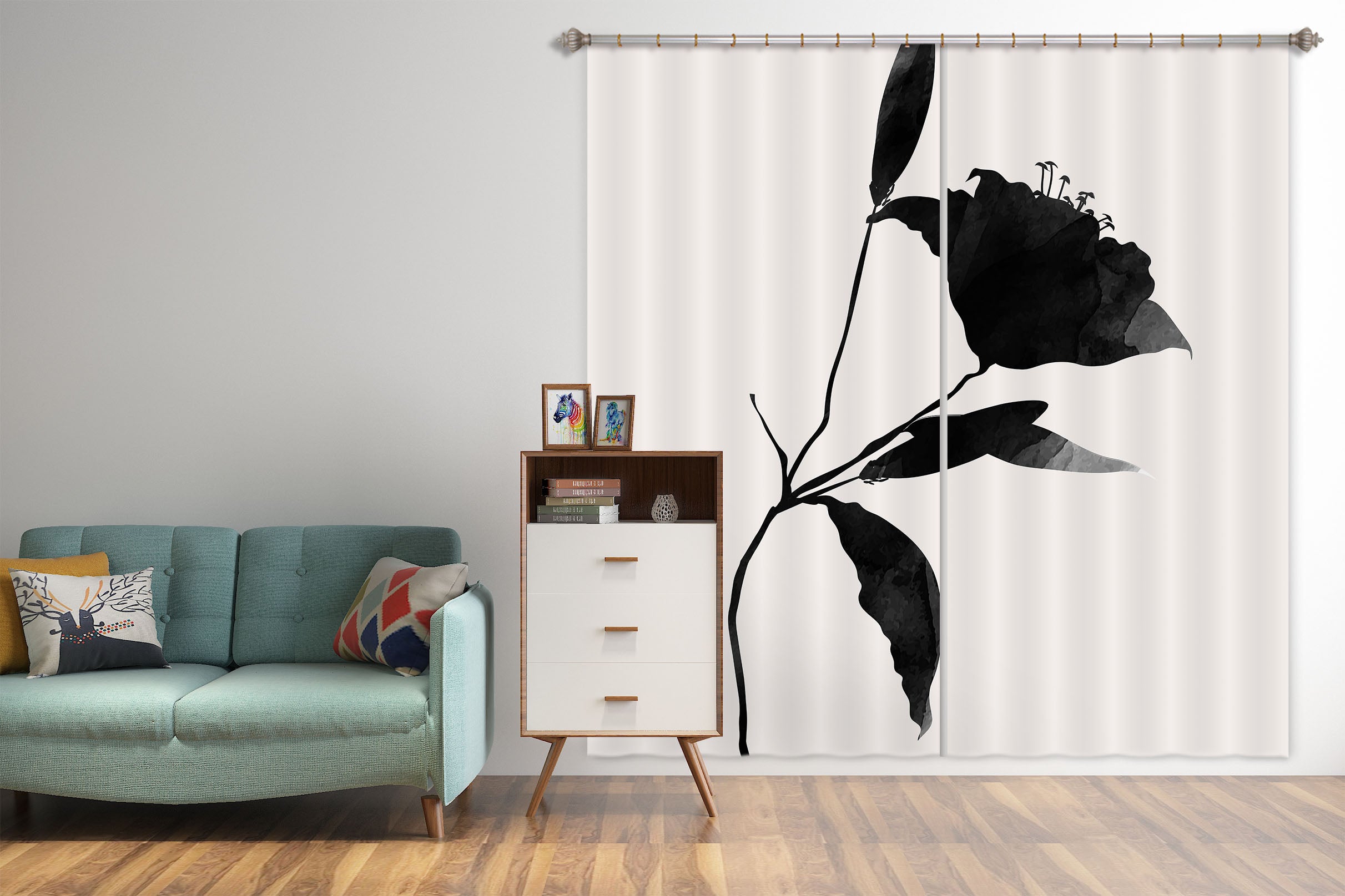 3D Black Flower 1090 Boris Draschoff Curtain Curtains Drapes