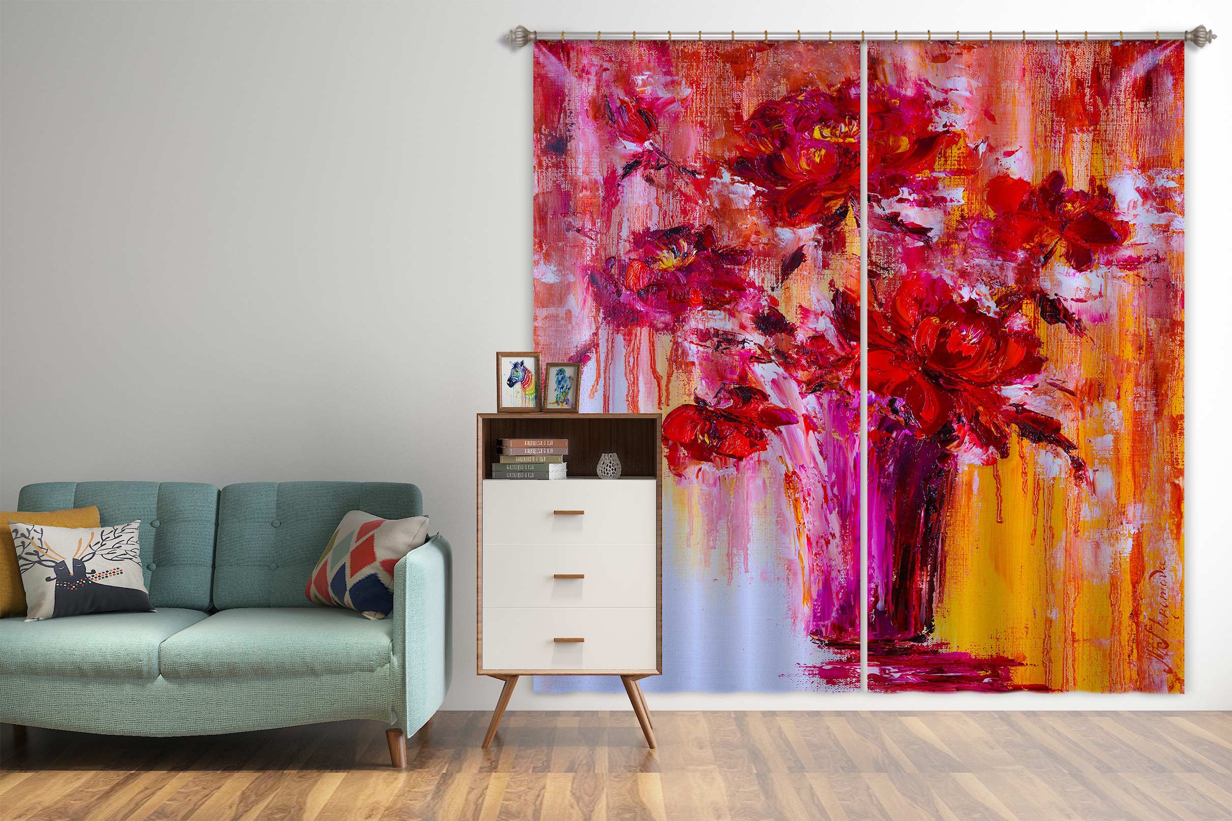 3D Red Flower Vase 321 Skromova Marina Curtain Curtains Drapes