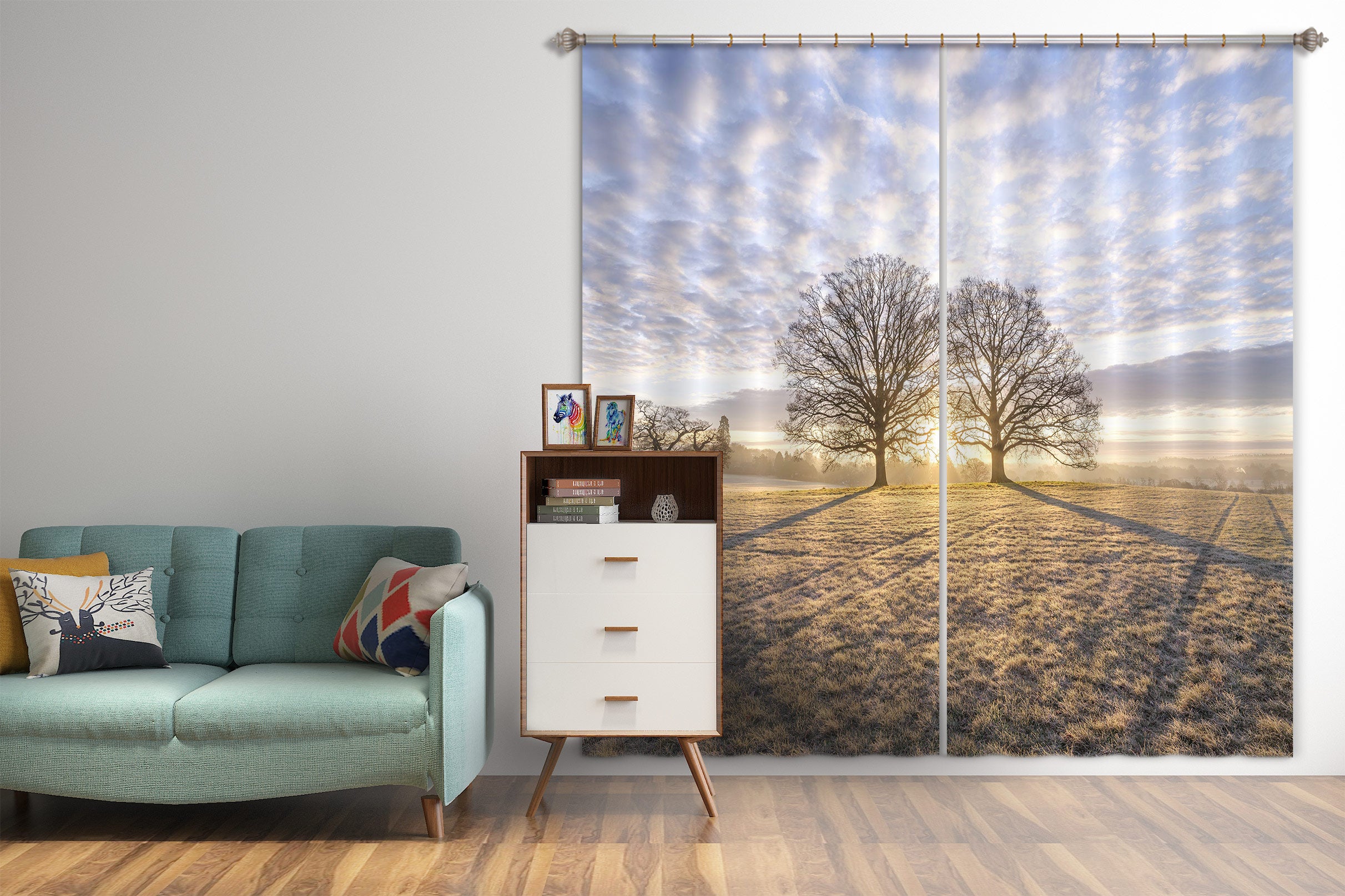 3D Grassland Tree Shadow 084 Assaf Frank Curtain Curtains Drapes