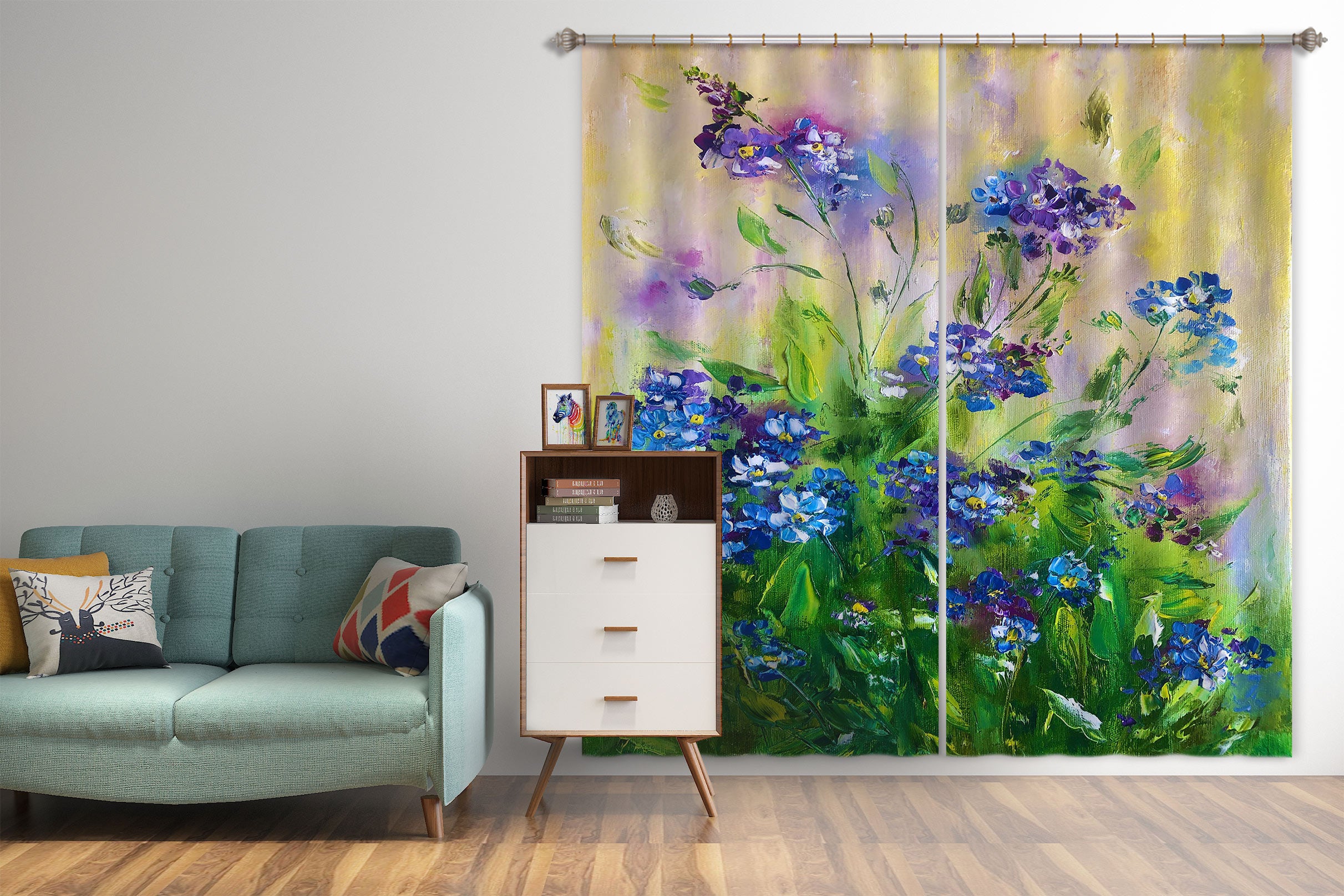 3D Blue Wildflowers 365 Skromova Marina Curtain Curtains Drapes