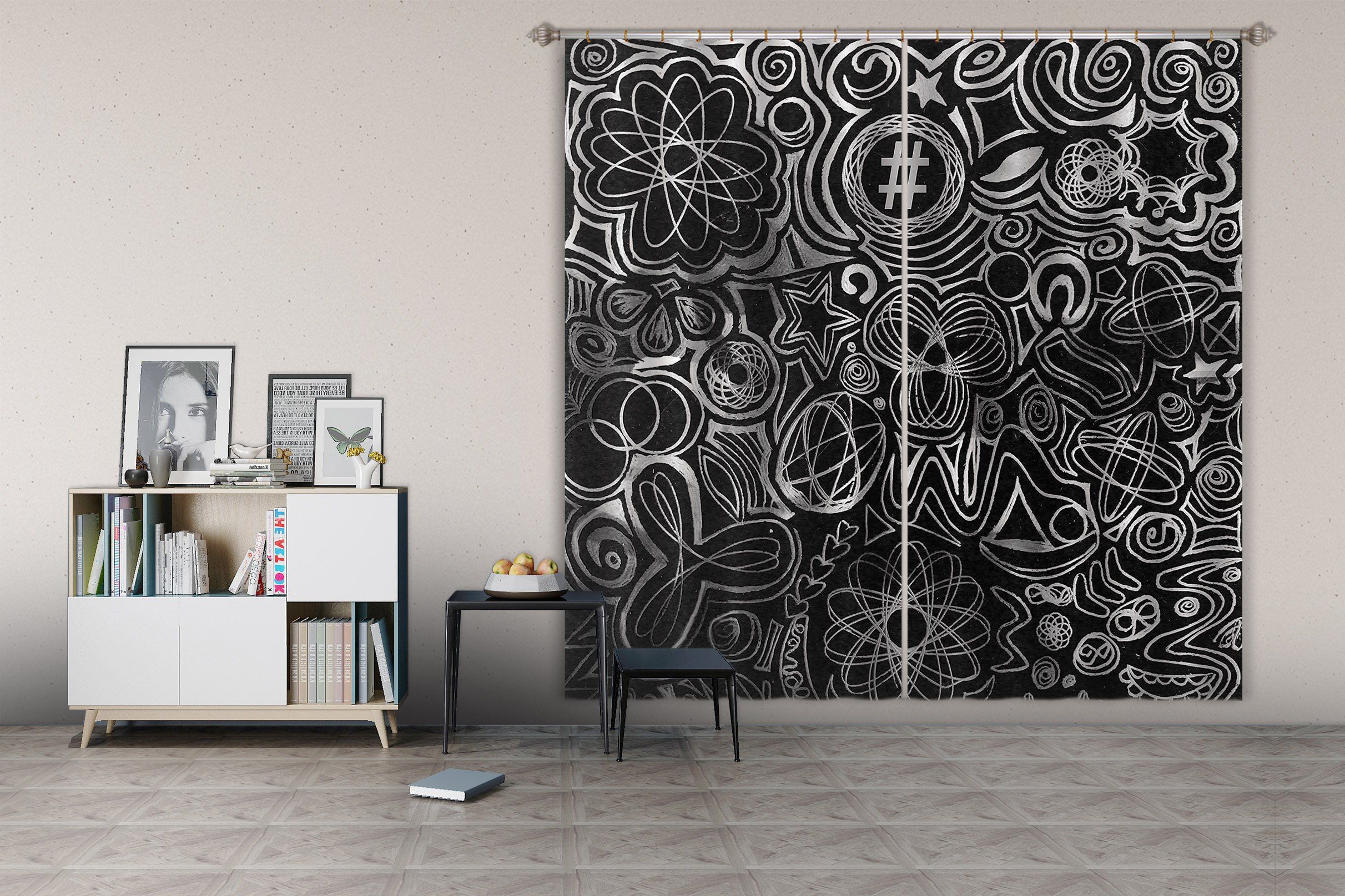 3D Black Pattern 049 Shandra Smith Curtain Curtains Drapes Curtains AJ Creativity Home 