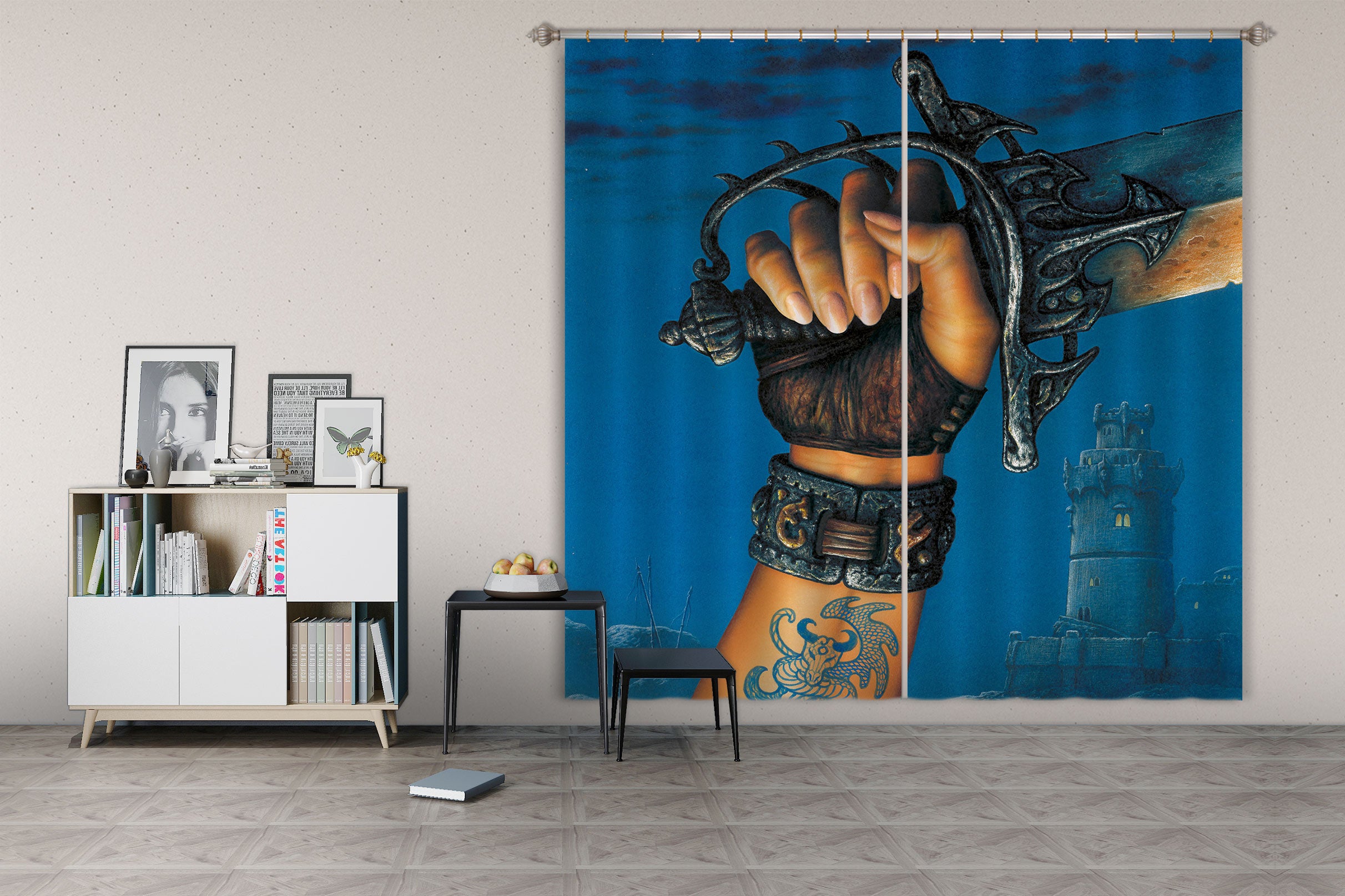 3D Sword Hand 7160 Ciruelo Curtain Curtains Drapes