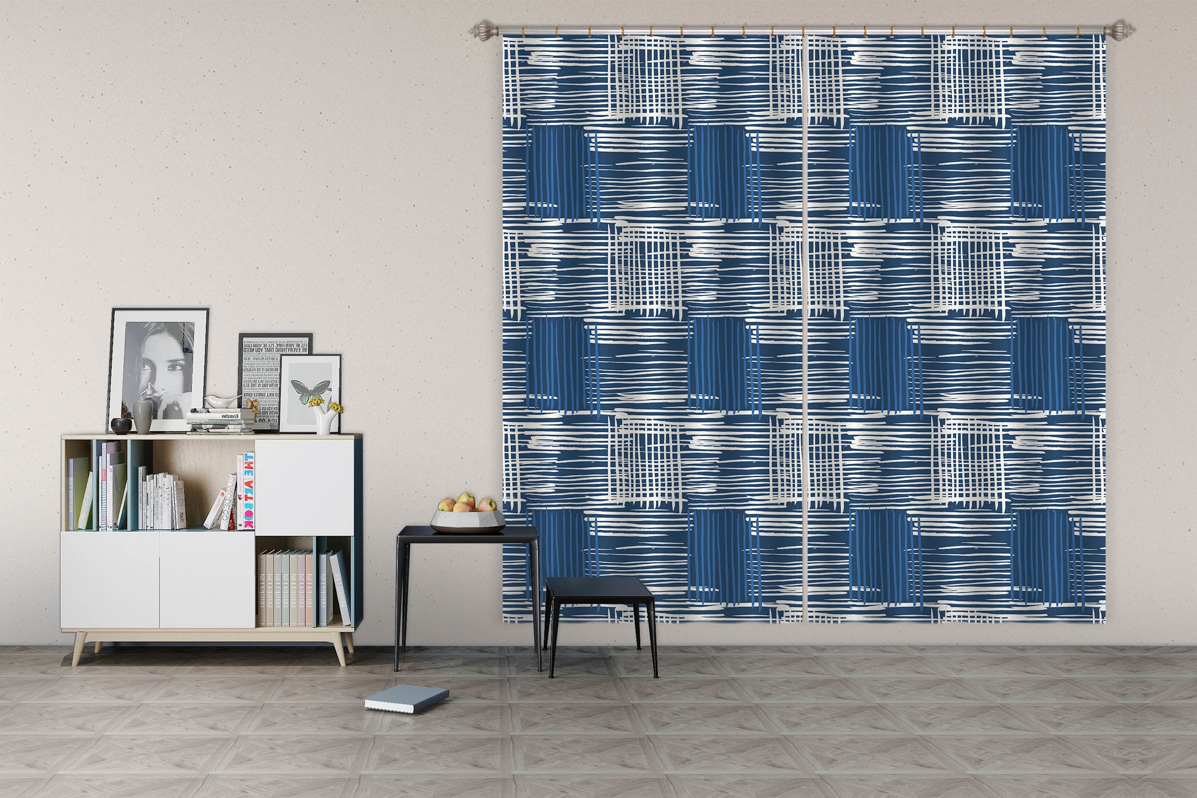 3D Blue Line Texture 11149 Kashmira Jayaprakash Curtain Curtains Drapes