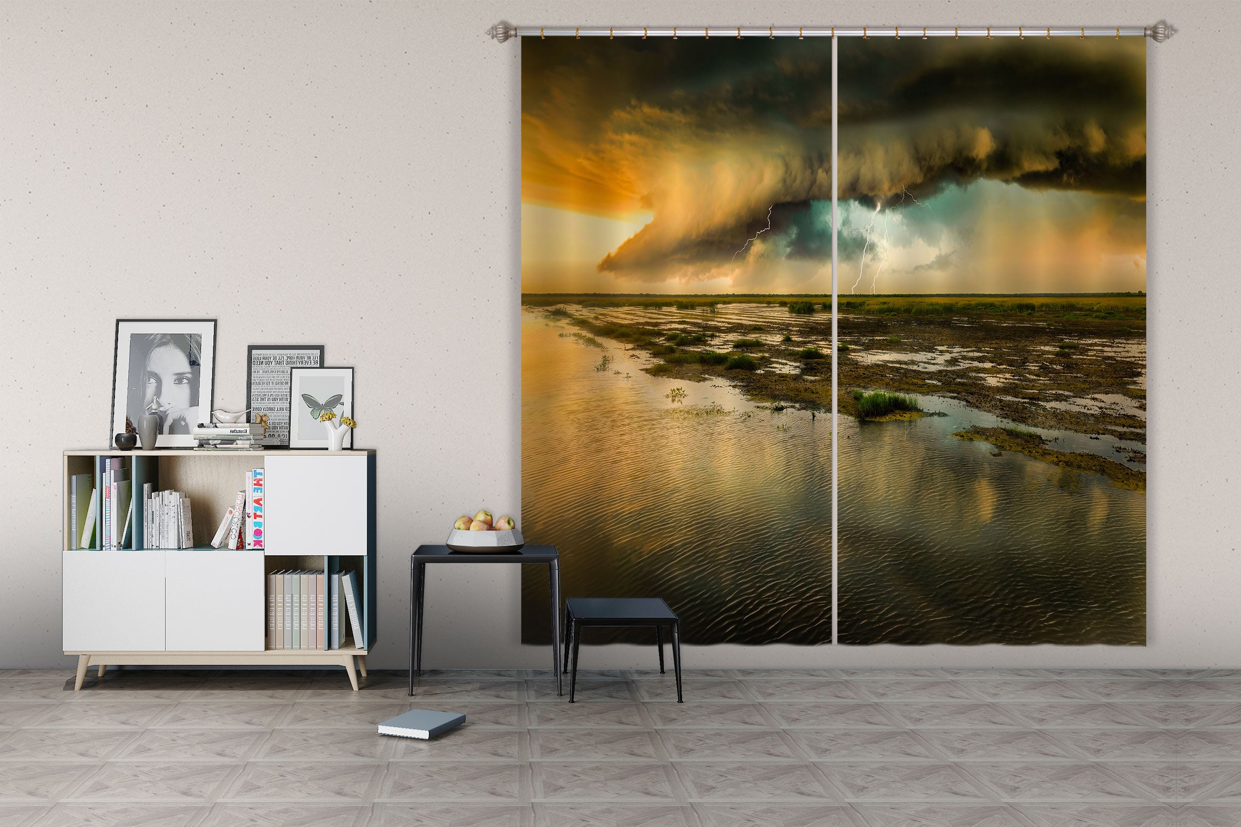 3D Lake Cloud Lightning 5313 Beth Sheridan Curtain Curtains Drapes