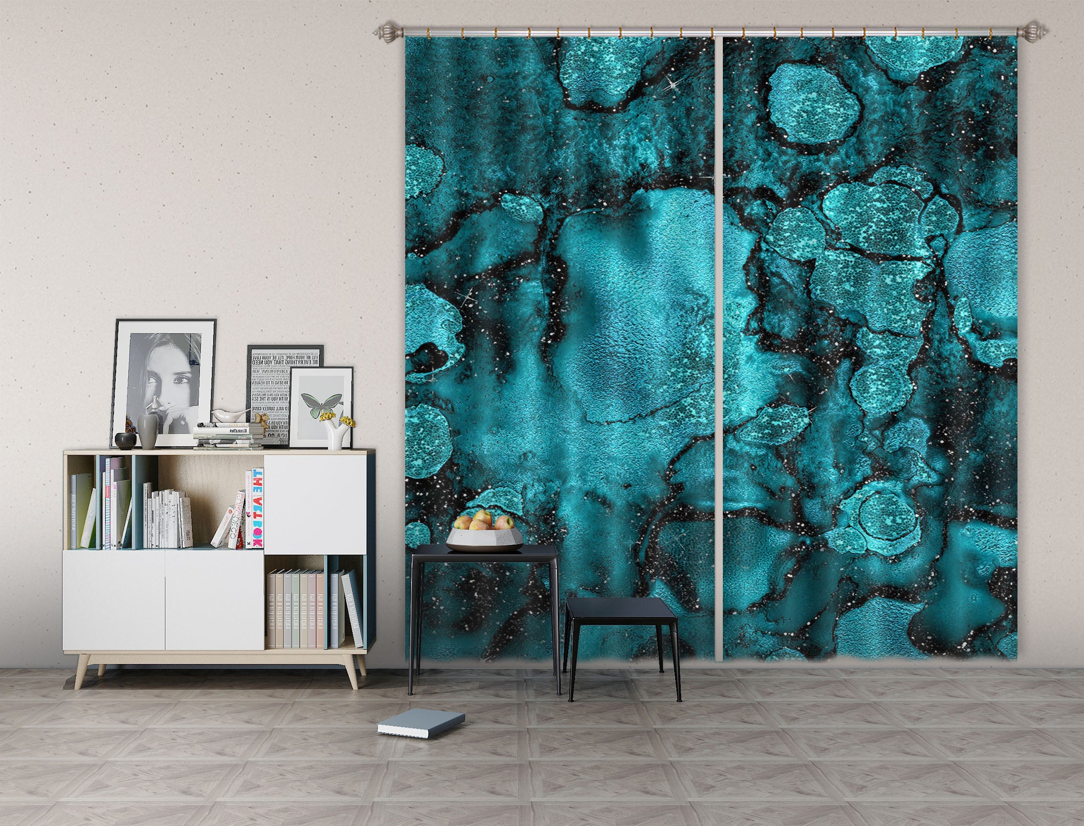 3D Blue Fluorescence 188 Uta Naumann Curtain Curtains Drapes