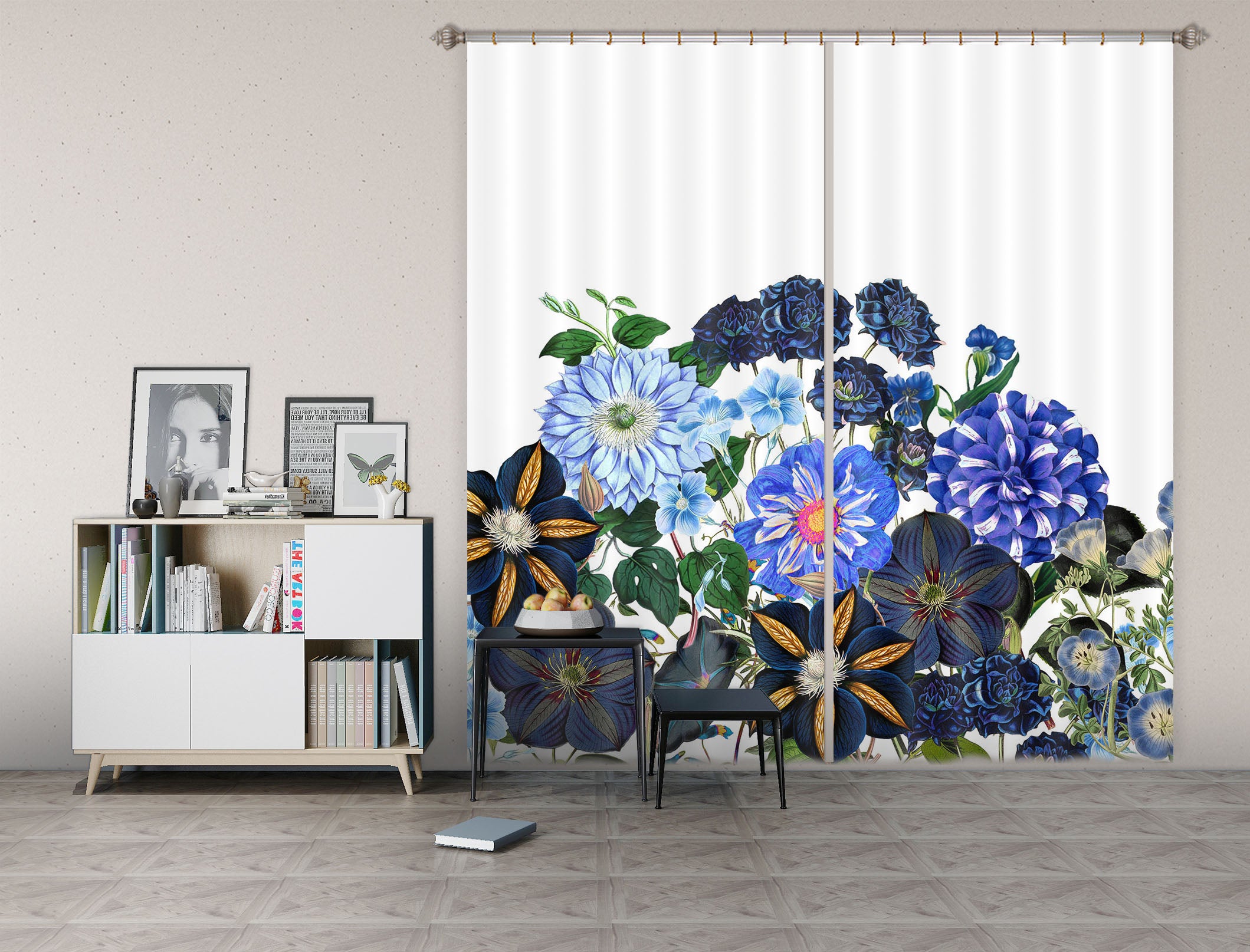 3D Blue Bouquet 209 Uta Naumann Curtain Curtains Drapes