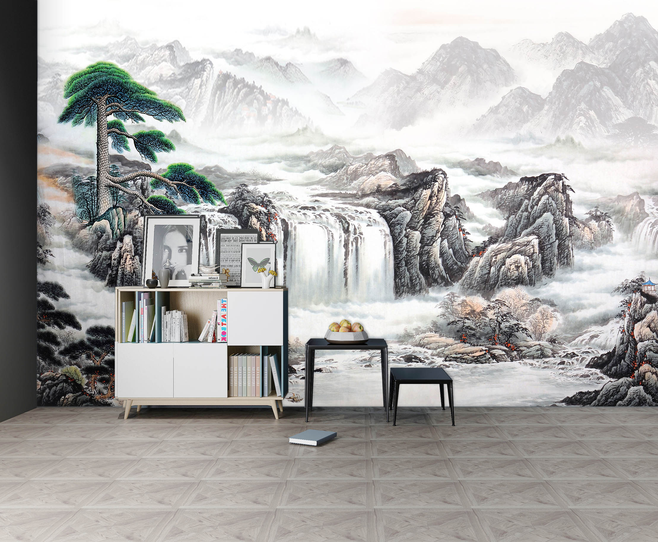 3D Alpine Waterfall 1466 Wall Murals