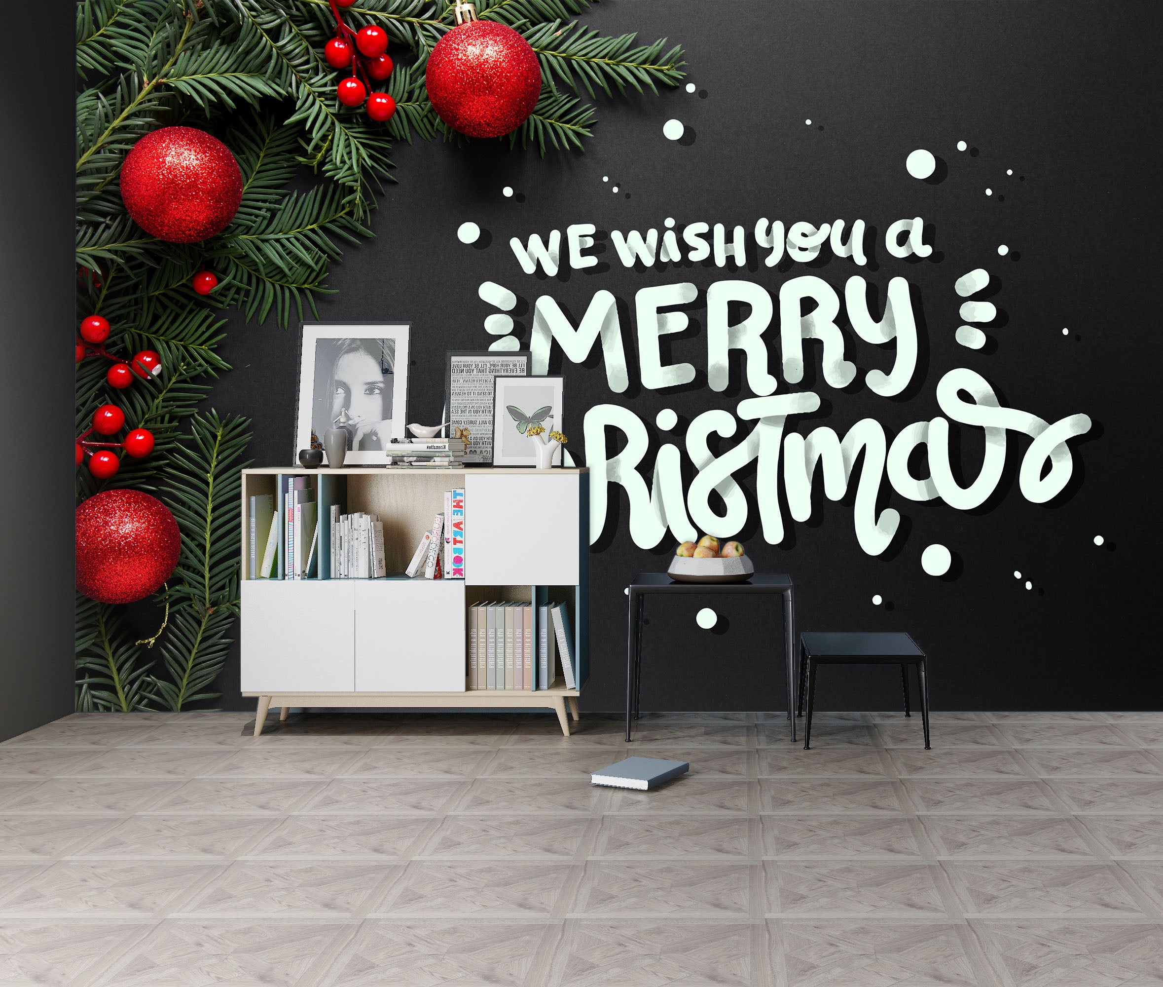 3D Red Ball Merry Christmas 58084 Wall Murals