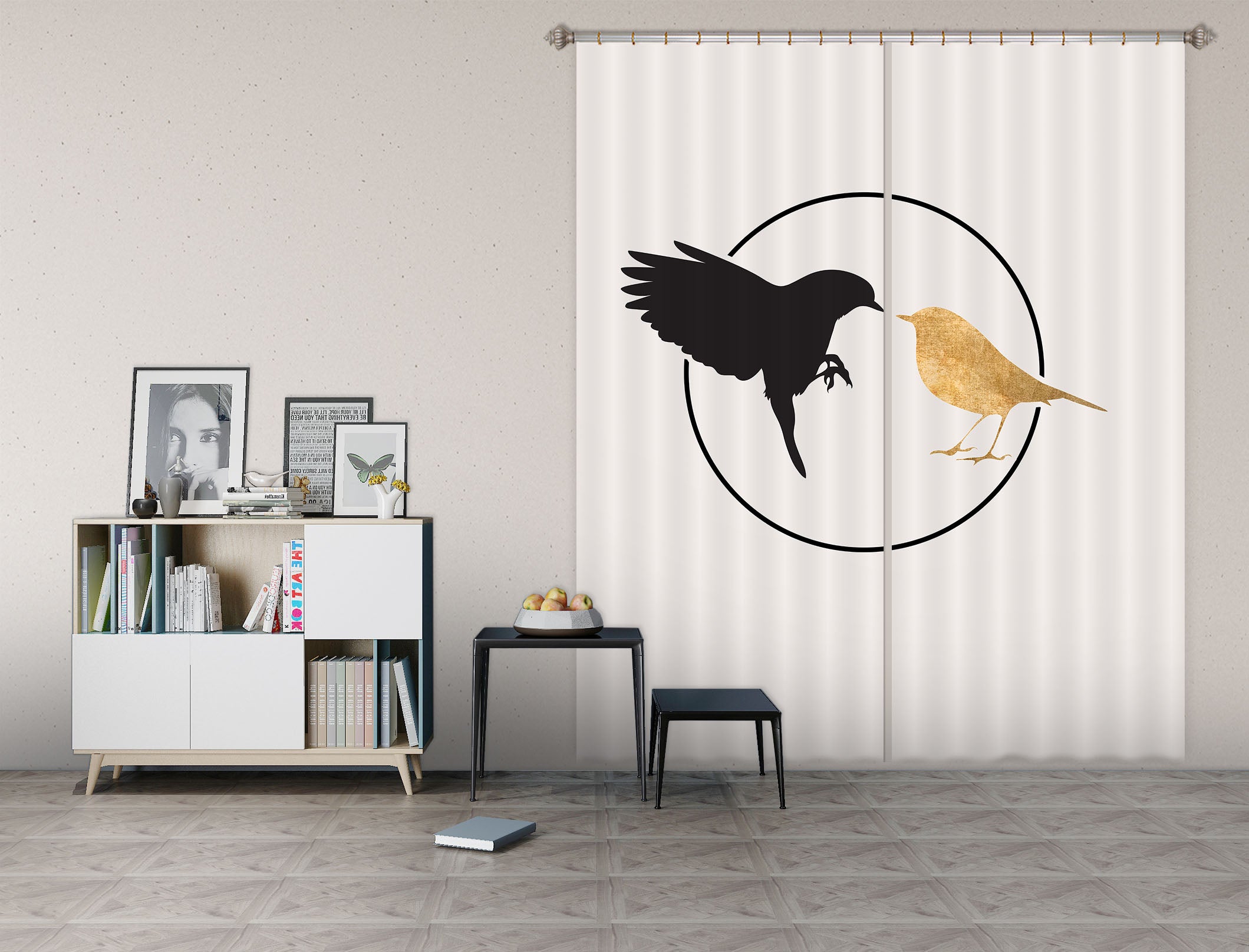 3D Black Bird 1079 Boris Draschoff Curtain Curtains Drapes