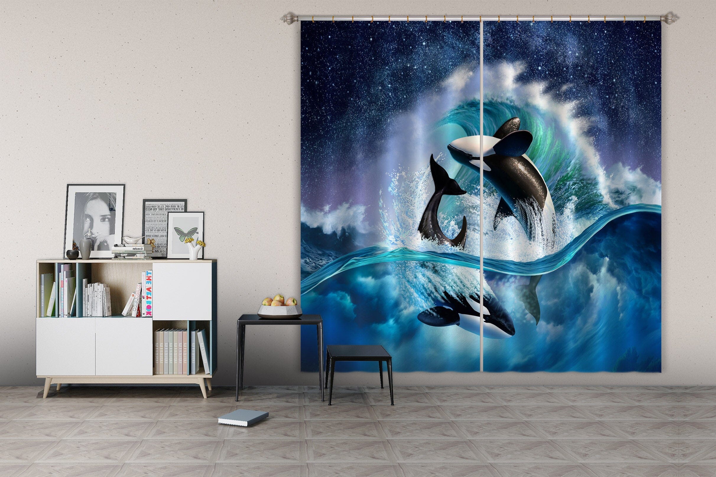 3D Orca Wave 071 Jerry LoFaro Curtain Curtains Drapes Curtains AJ Creativity Home 