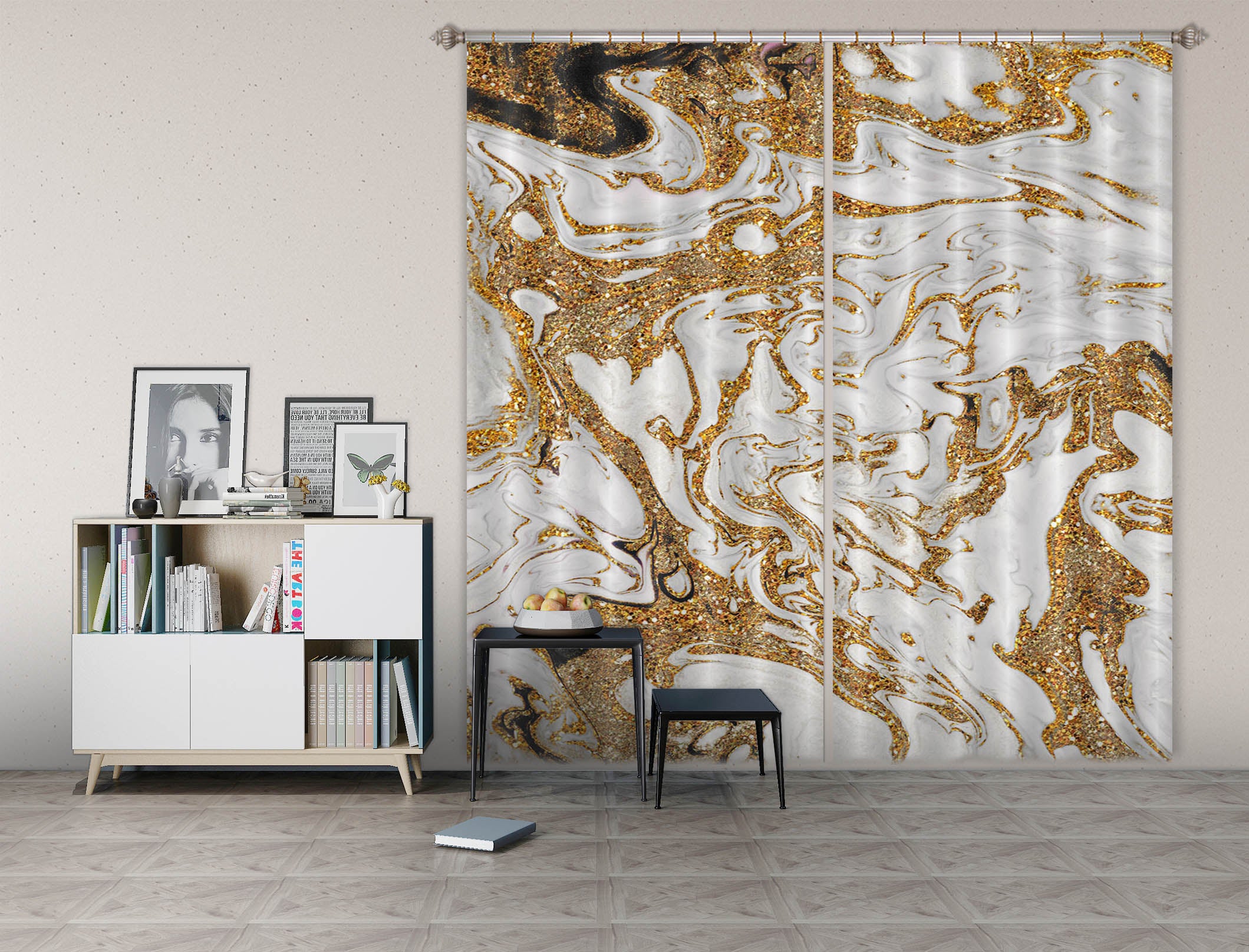 3D Golden Wave 193 Uta Naumann Curtain Curtains Drapes