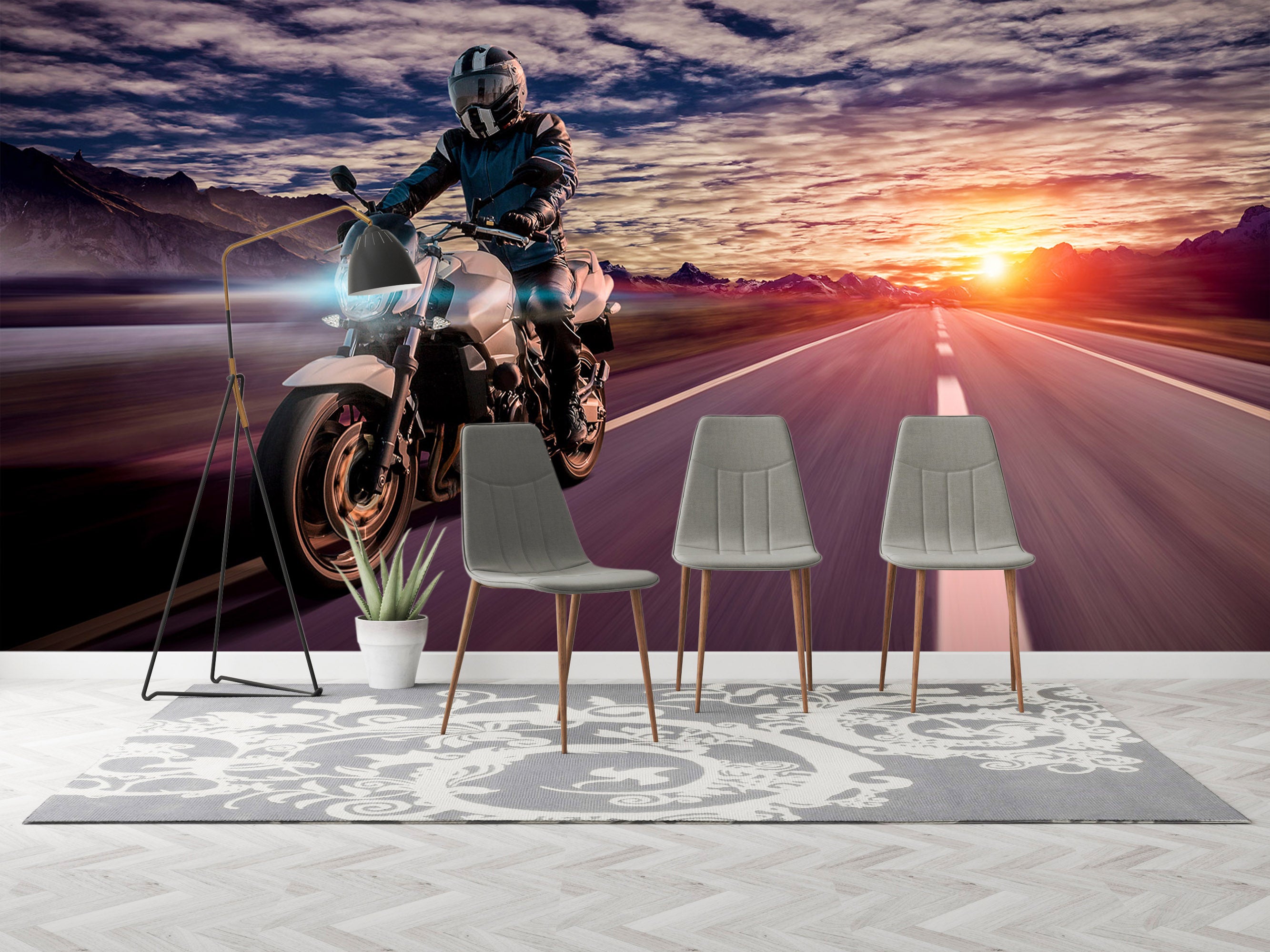 3D Dusk Motorcycle 382 Vehicle Wall Murals