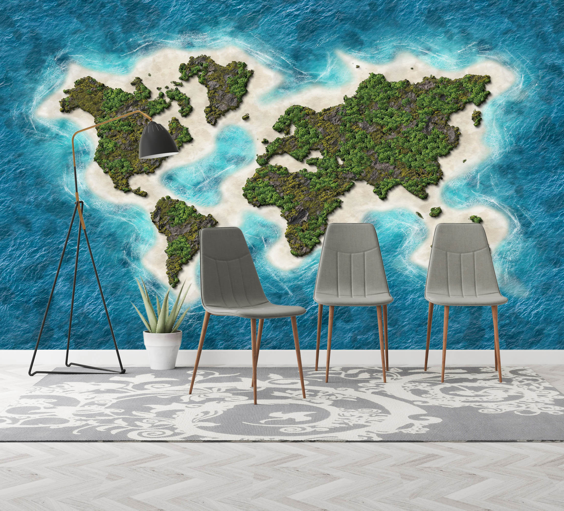 3D Oasis Sea 2003 World Map Wall Murals