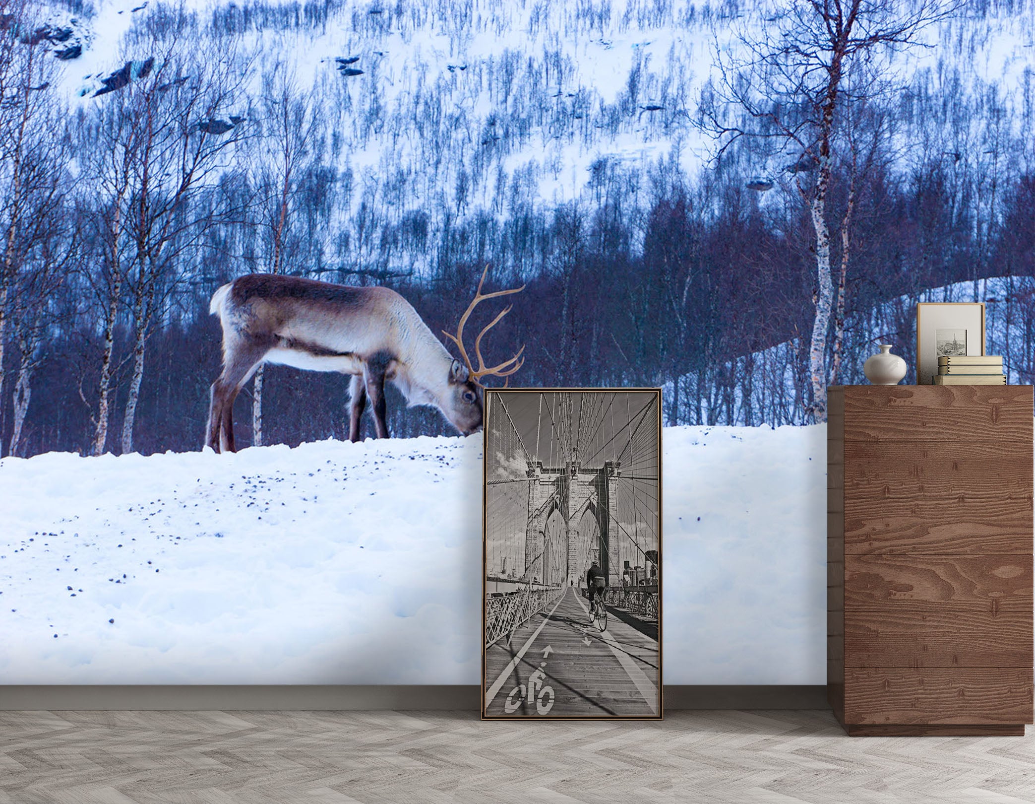 3D Snow Deer 221 Wall Murals