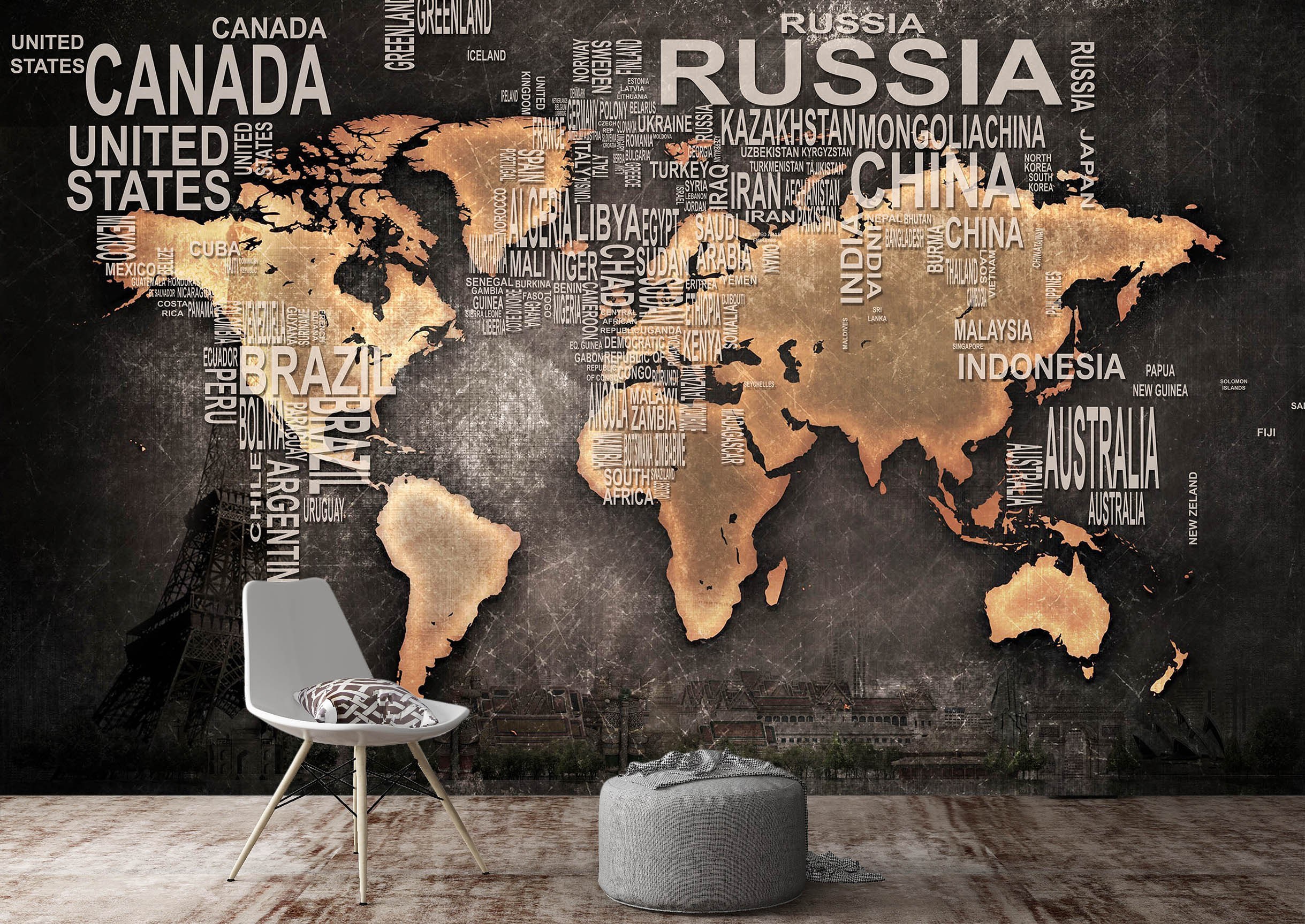 3D Artistic Alphabet 2015 World Map Wall Murals