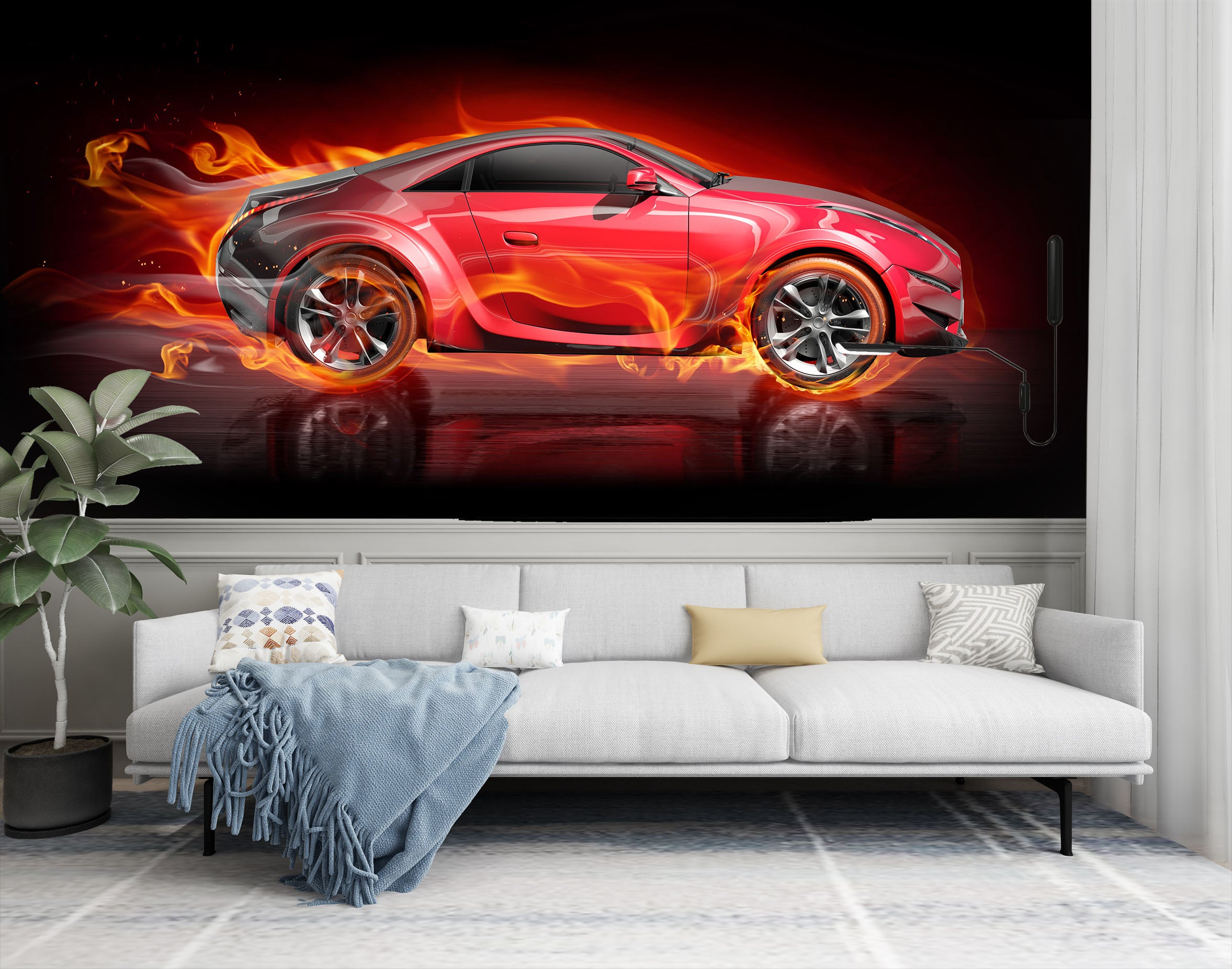 3D Fire Red Car 298 Vehicle Wall Murals