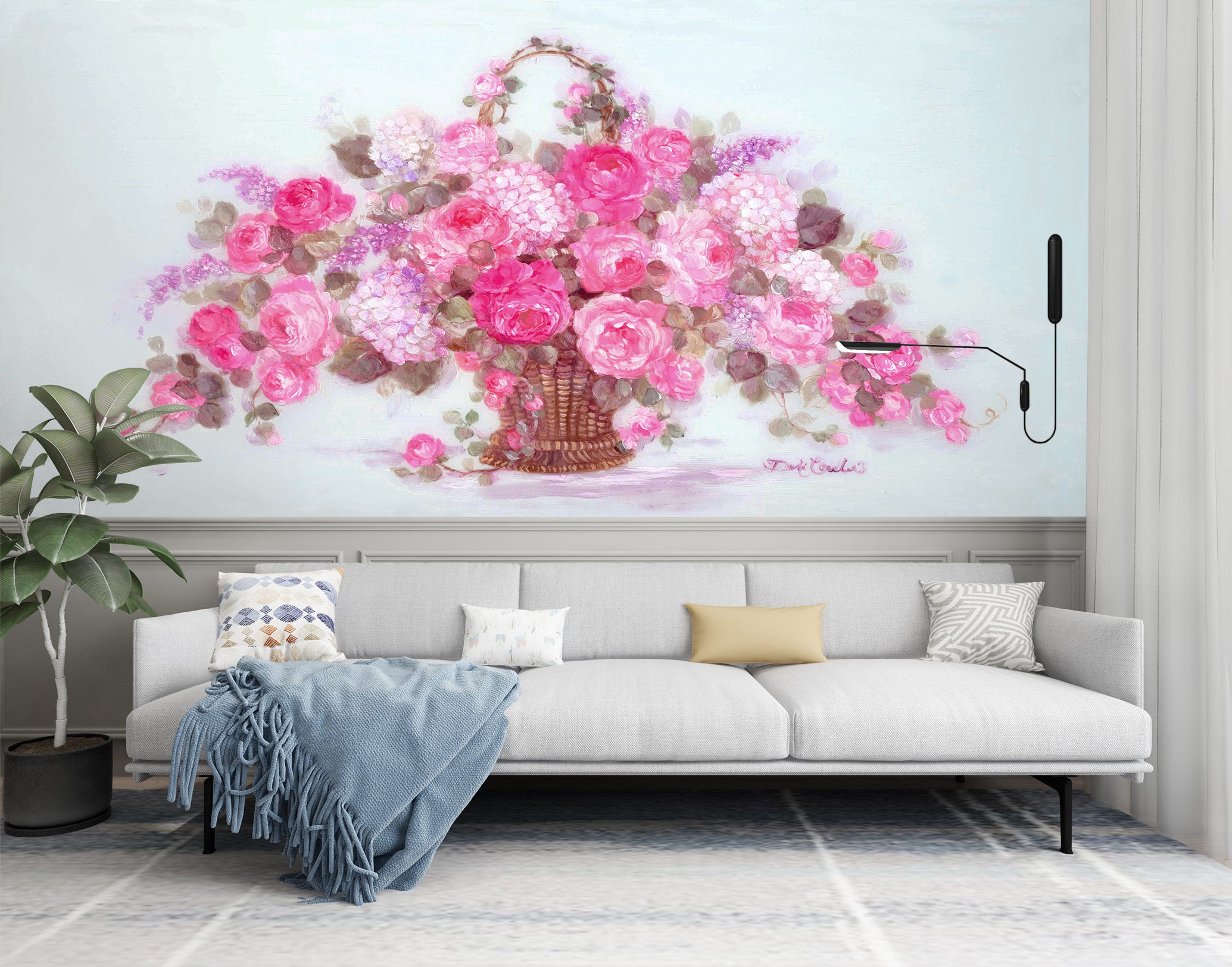 3D Pink Flower Basket 3176 Debi Coules Wall Mural Wall Murals