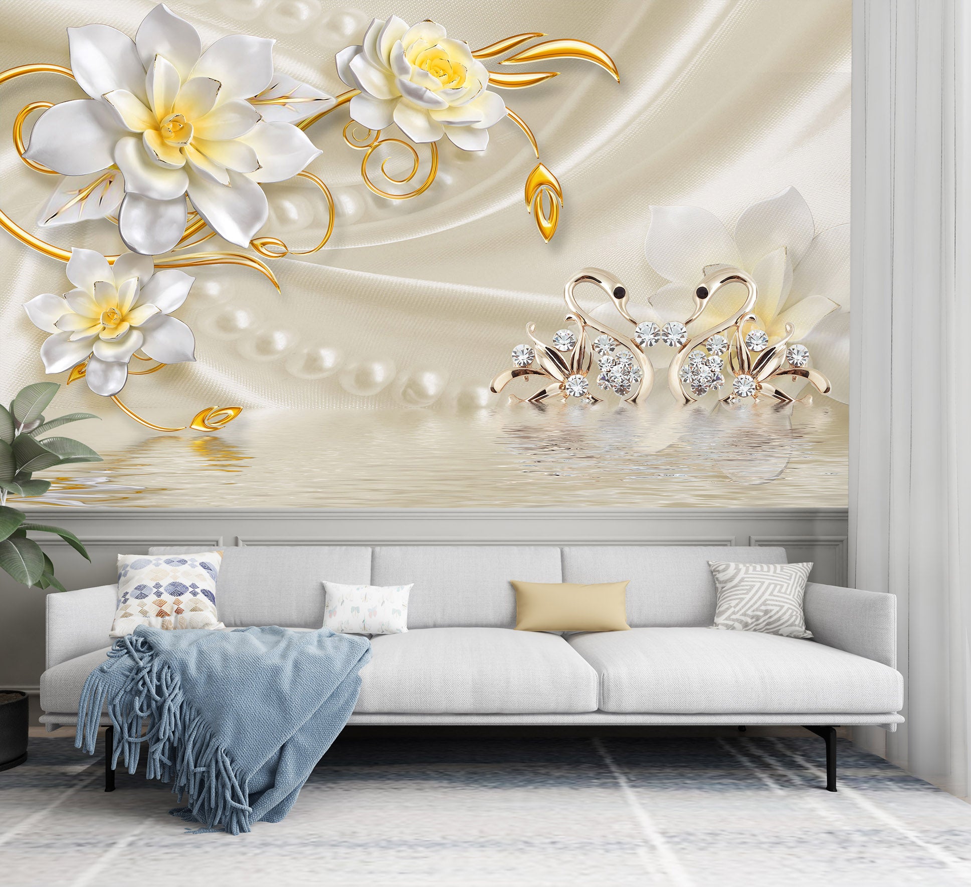 3D White Flowers 1463 Wall Murals