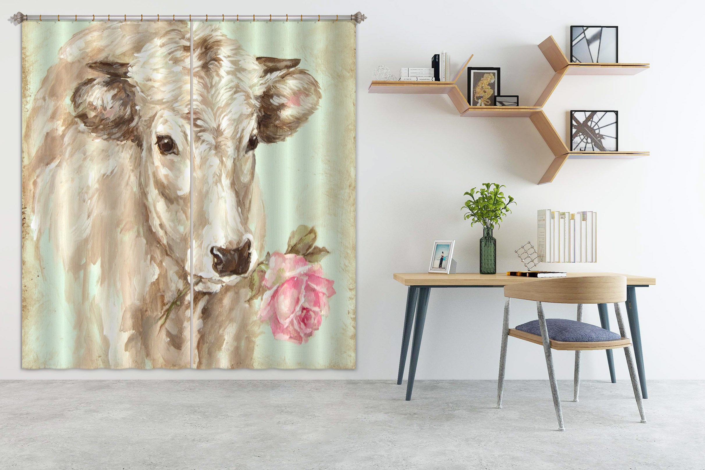 3D Flowers Cow 3018 Debi Coules Curtain Curtains Drapes