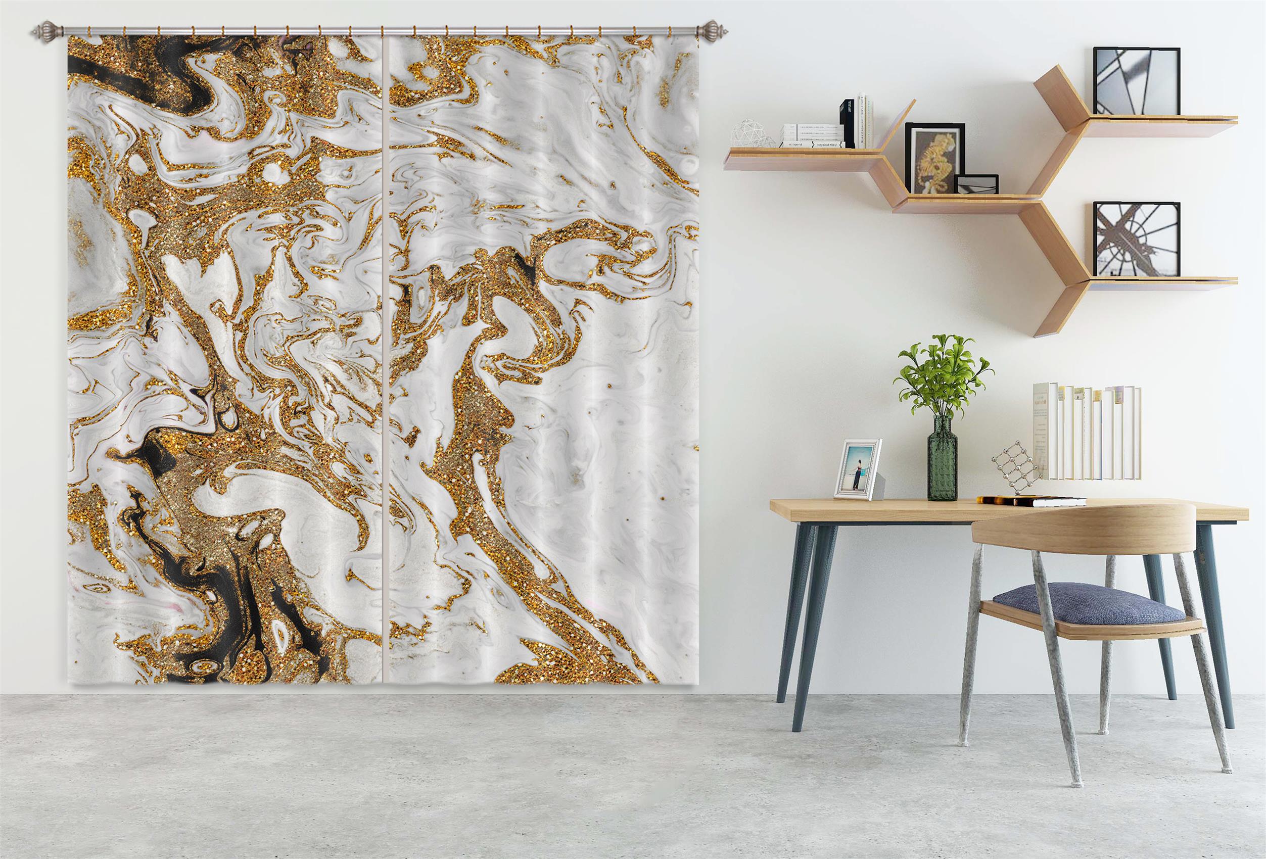 3D Golden Wave 193 Uta Naumann Curtain Curtains Drapes