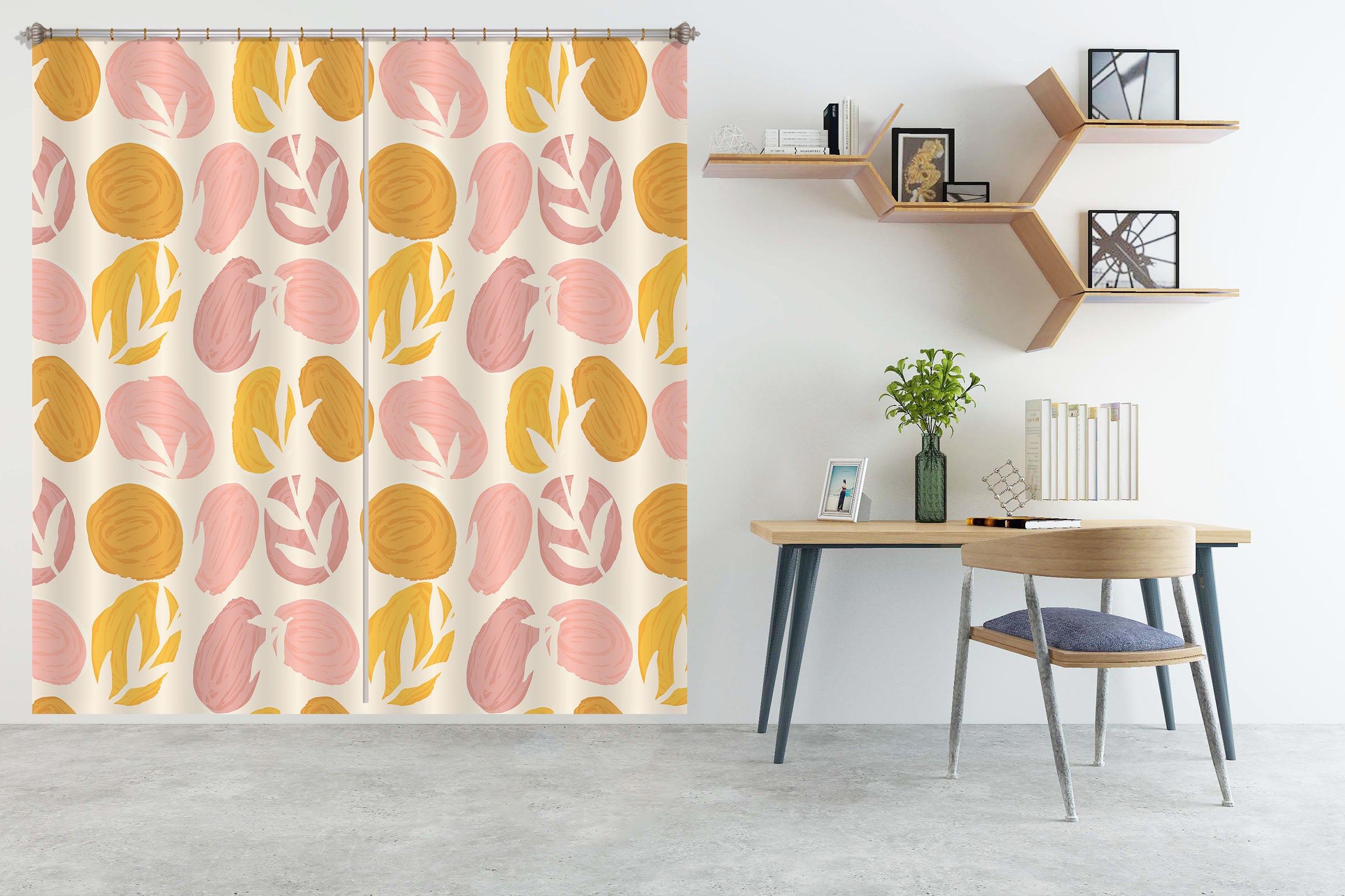 3D Pink Yellow Circle 11173 Kashmira Jayaprakash Curtain Curtains Drapes