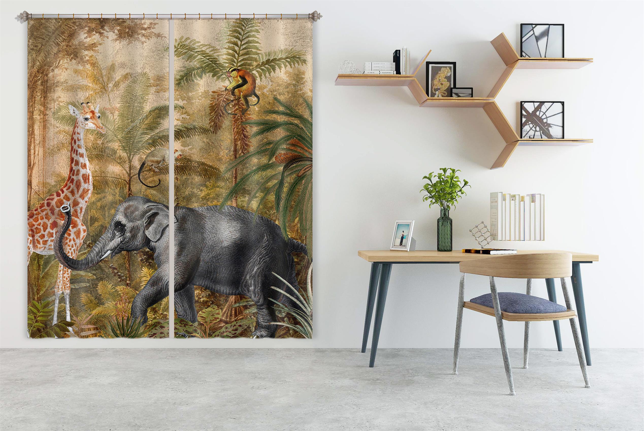 3D Elephant Monkey 200 Uta Naumann Curtain Curtains Drapes