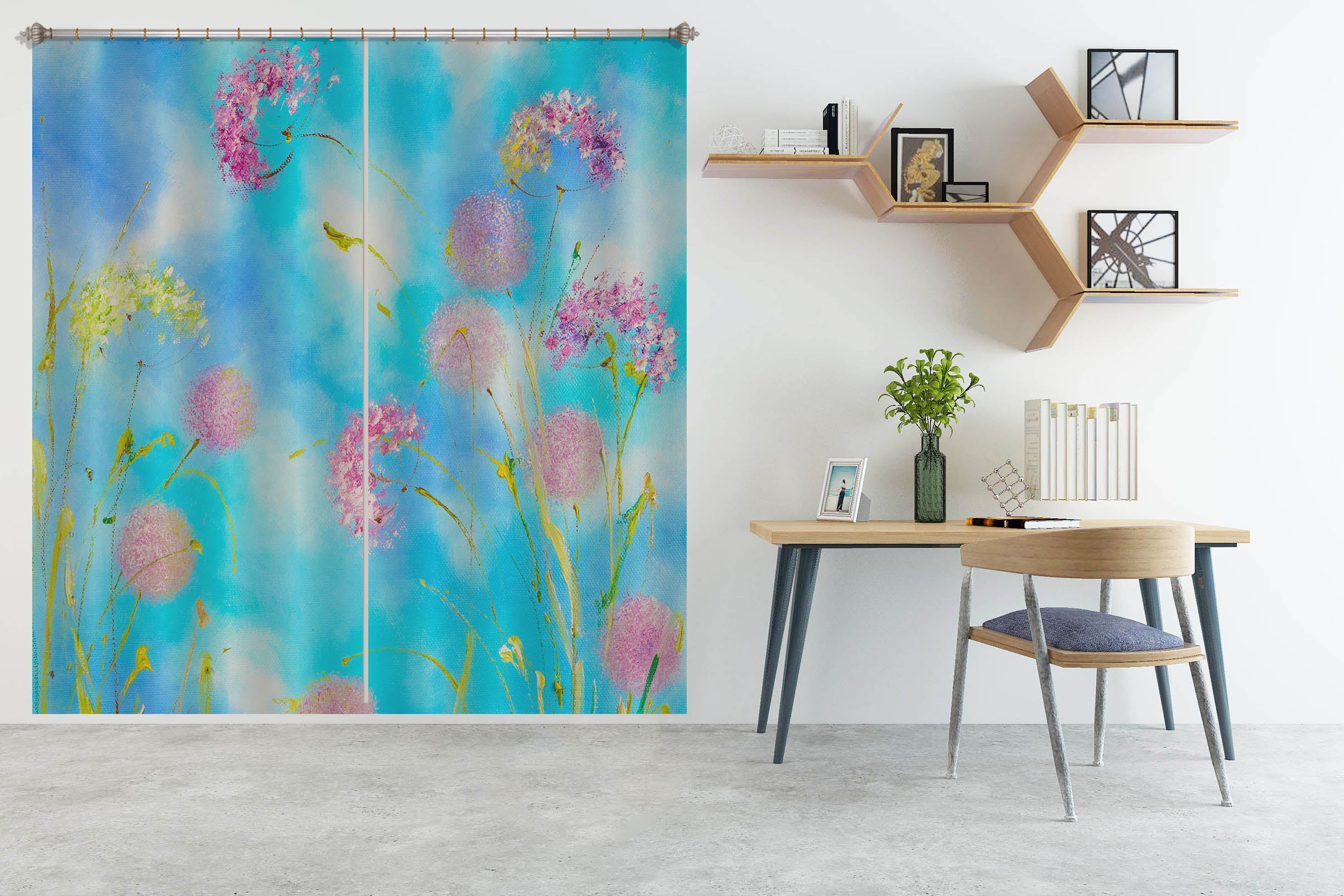 3D Pink Flower Grass 2335 Skromova Marina Curtain Curtains Drapes