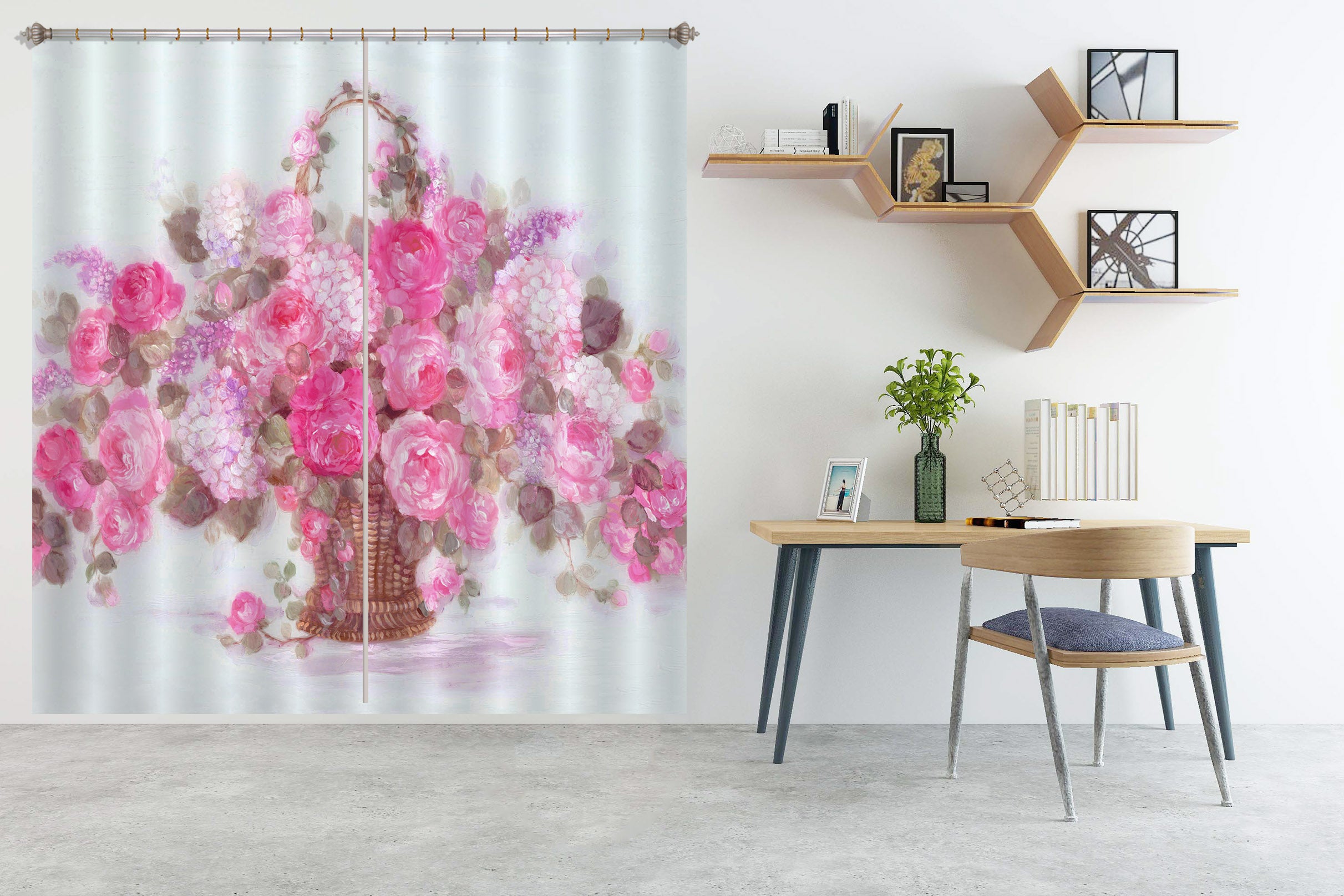 3D Pink Flower Basket 3049 Debi Coules Curtain Curtains Drapes