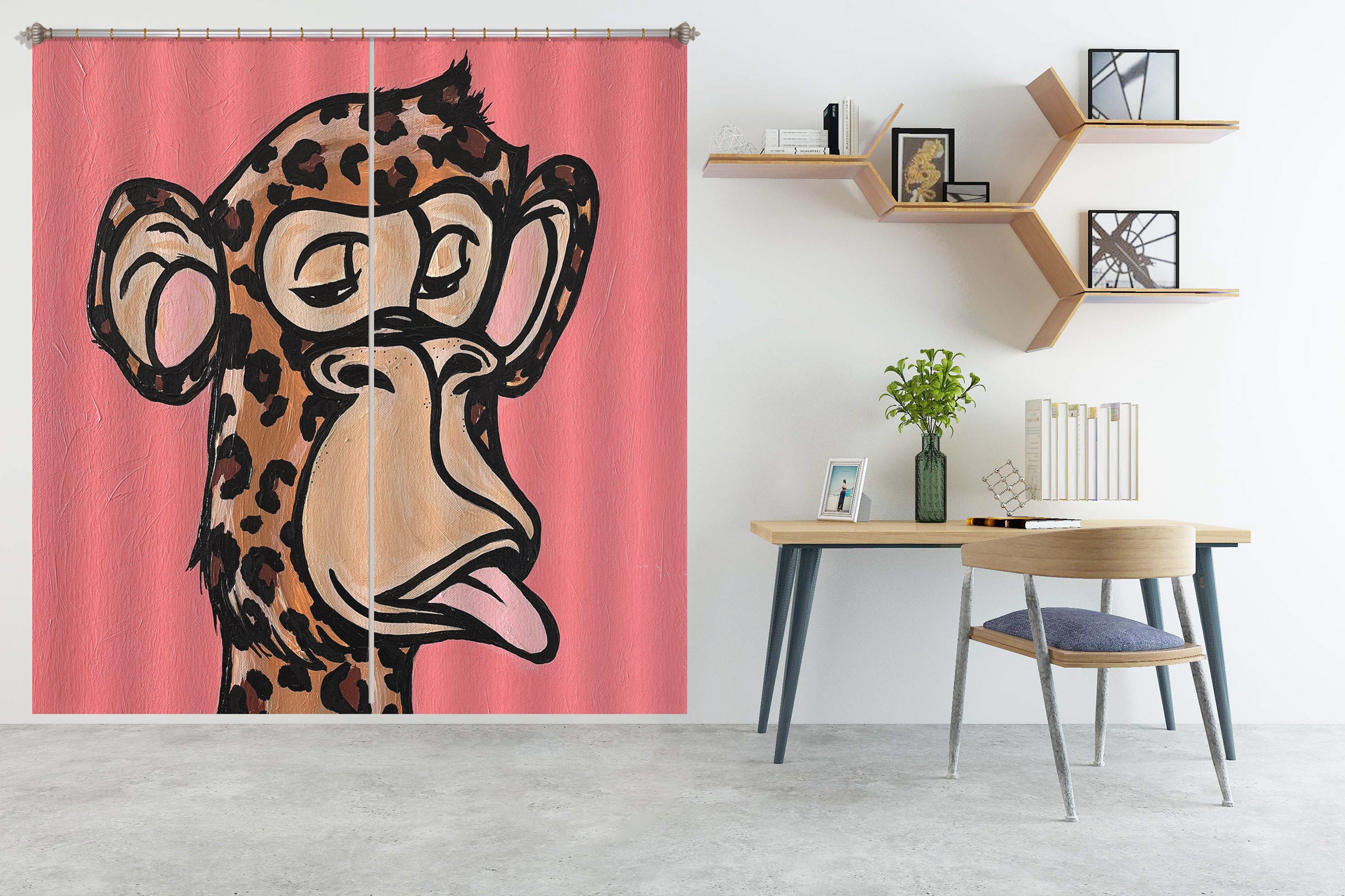 3D Giraffe Monkey 388 Jacqueline Reynoso Curtain Curtains Drapes