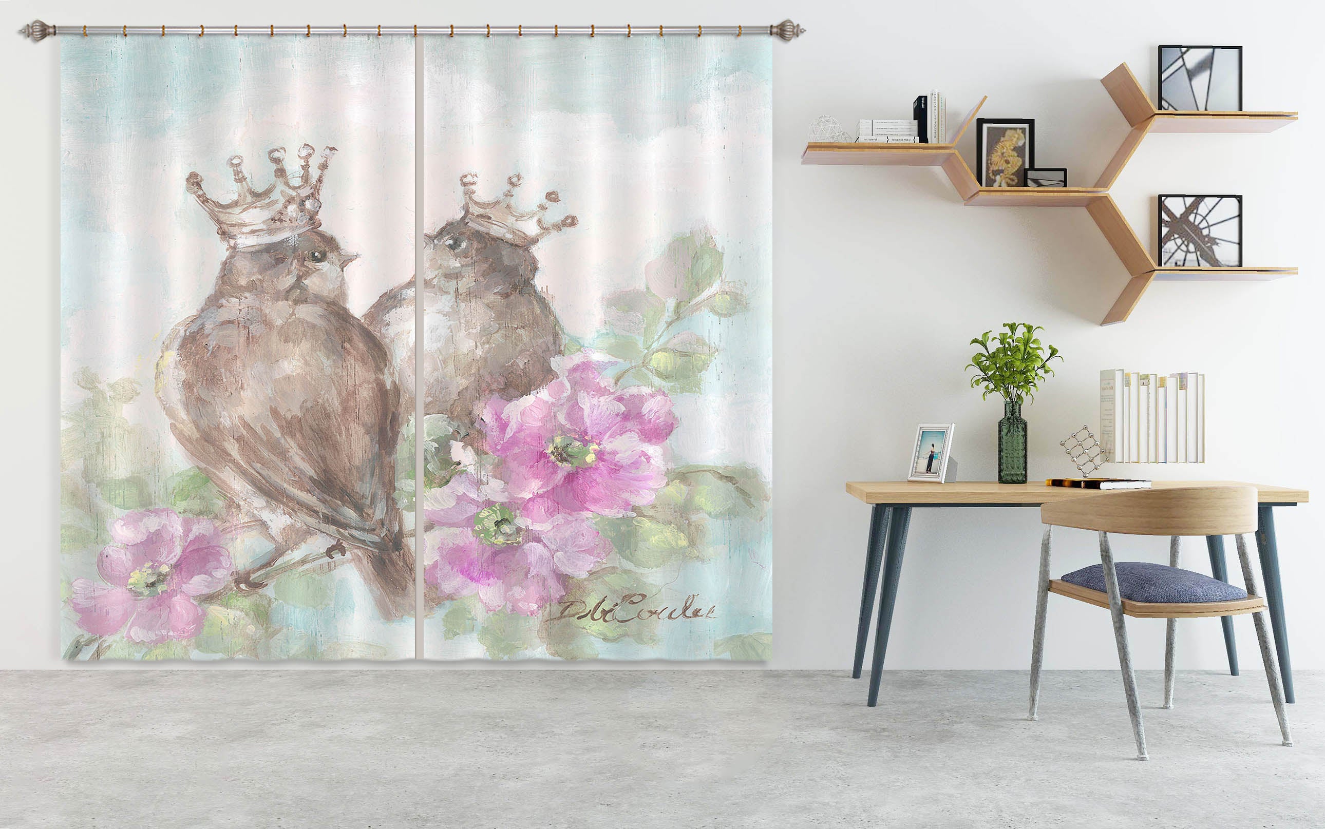 3D Crowned Bird Flower 1007 Debi Coules Curtain Curtains Drapes